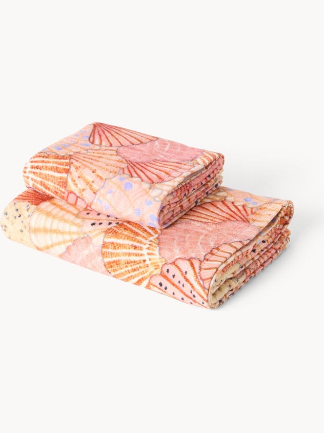 Cotton velour towel with shell motif - Introductory price