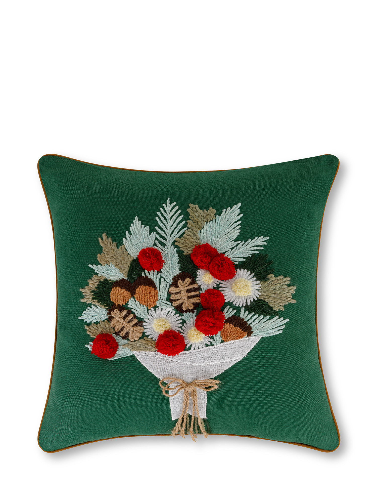 Cuscino ricamato bouquet natalizio 45x45 cm, Multicolor, large image number 0