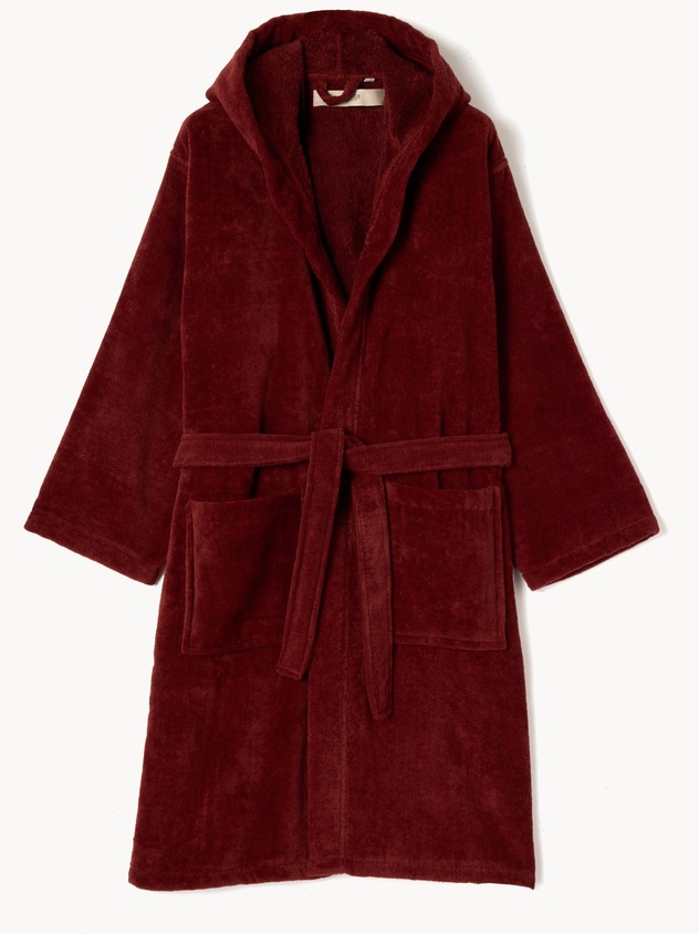 Cotton terry bathrobe with velour finish