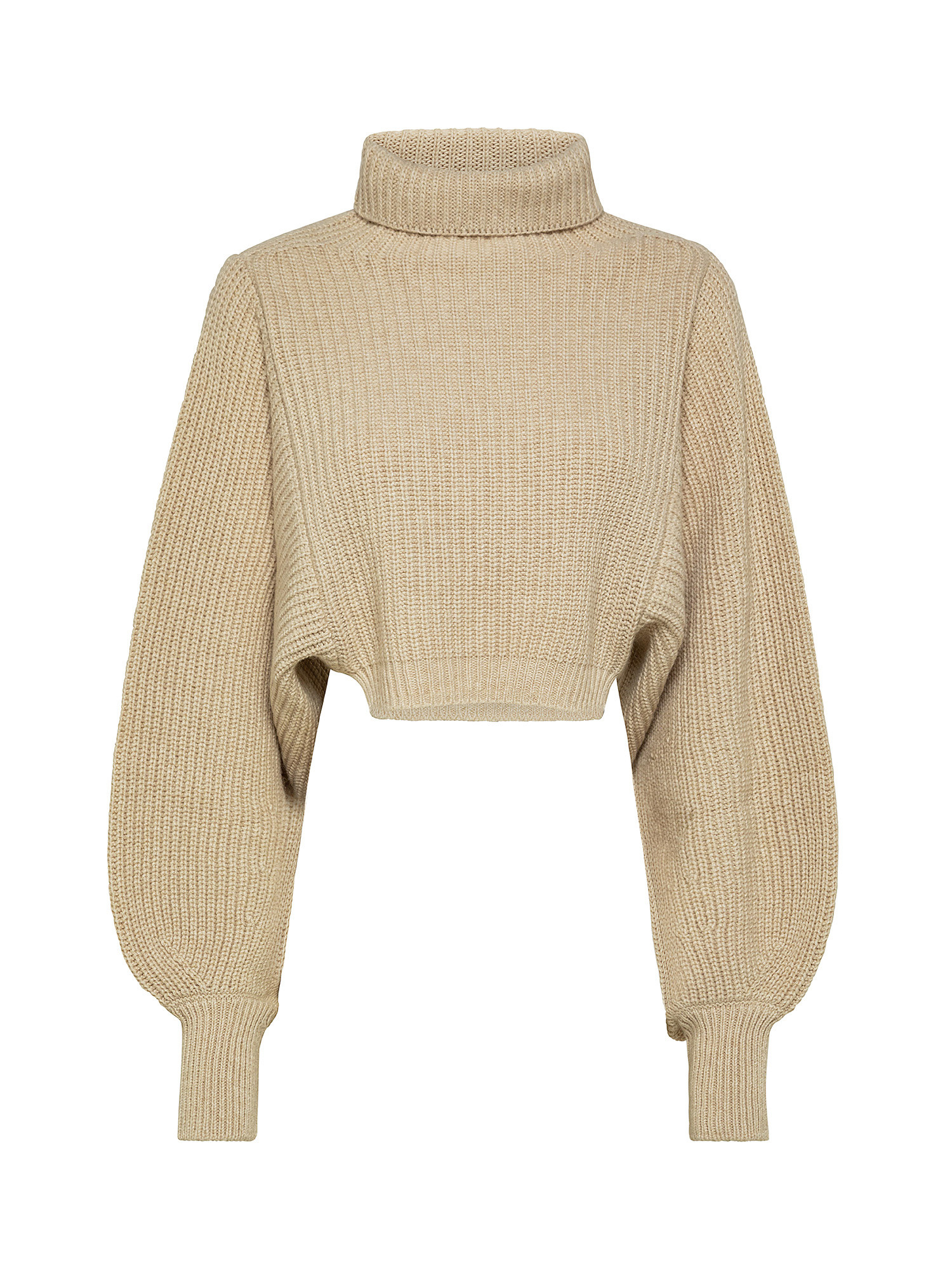 Oversized cropped sweater in ribbed wool blend, Beige, large image number 0
