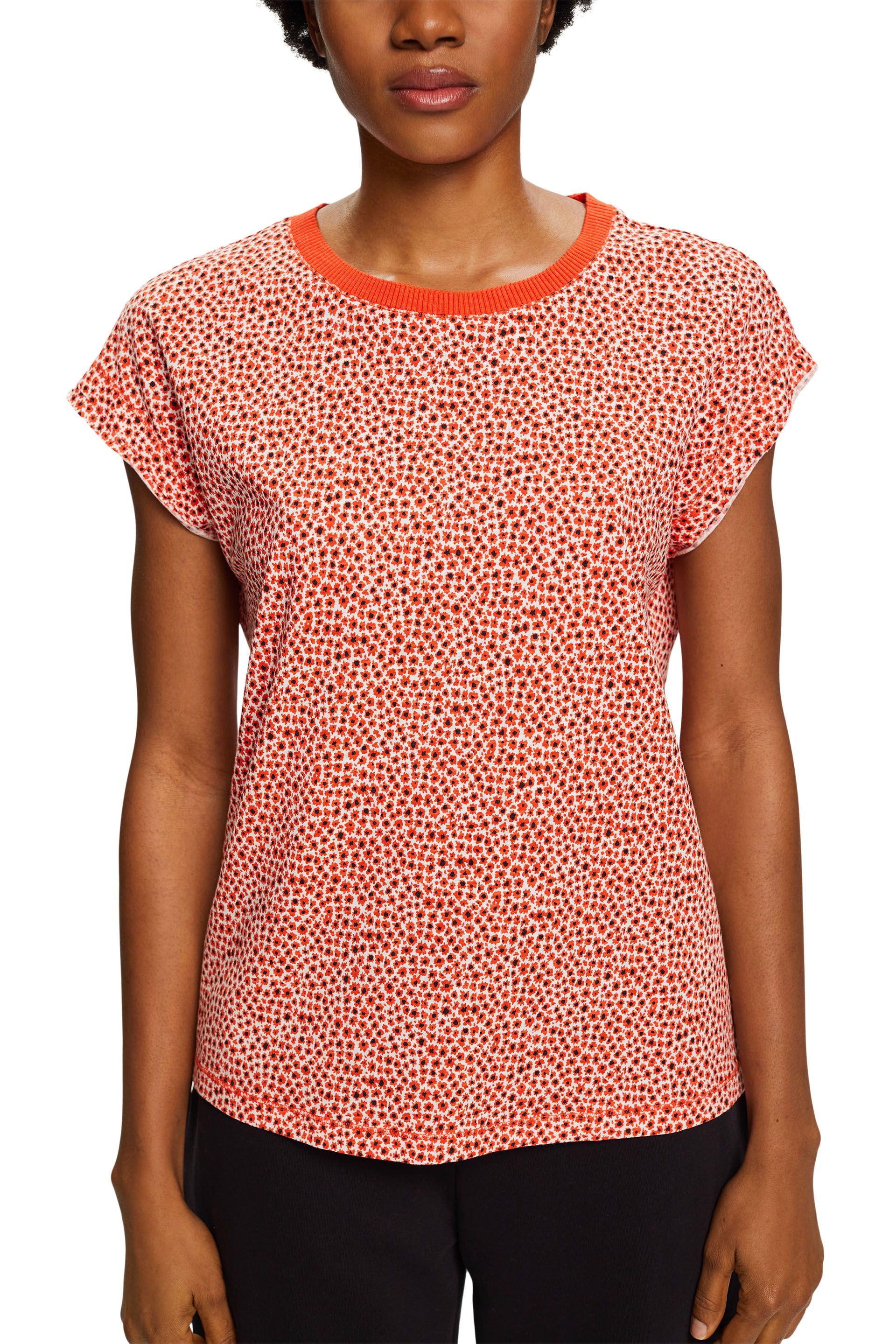 Esprit - T-shirt con motivo floreale all over, Arancione, large image number 2