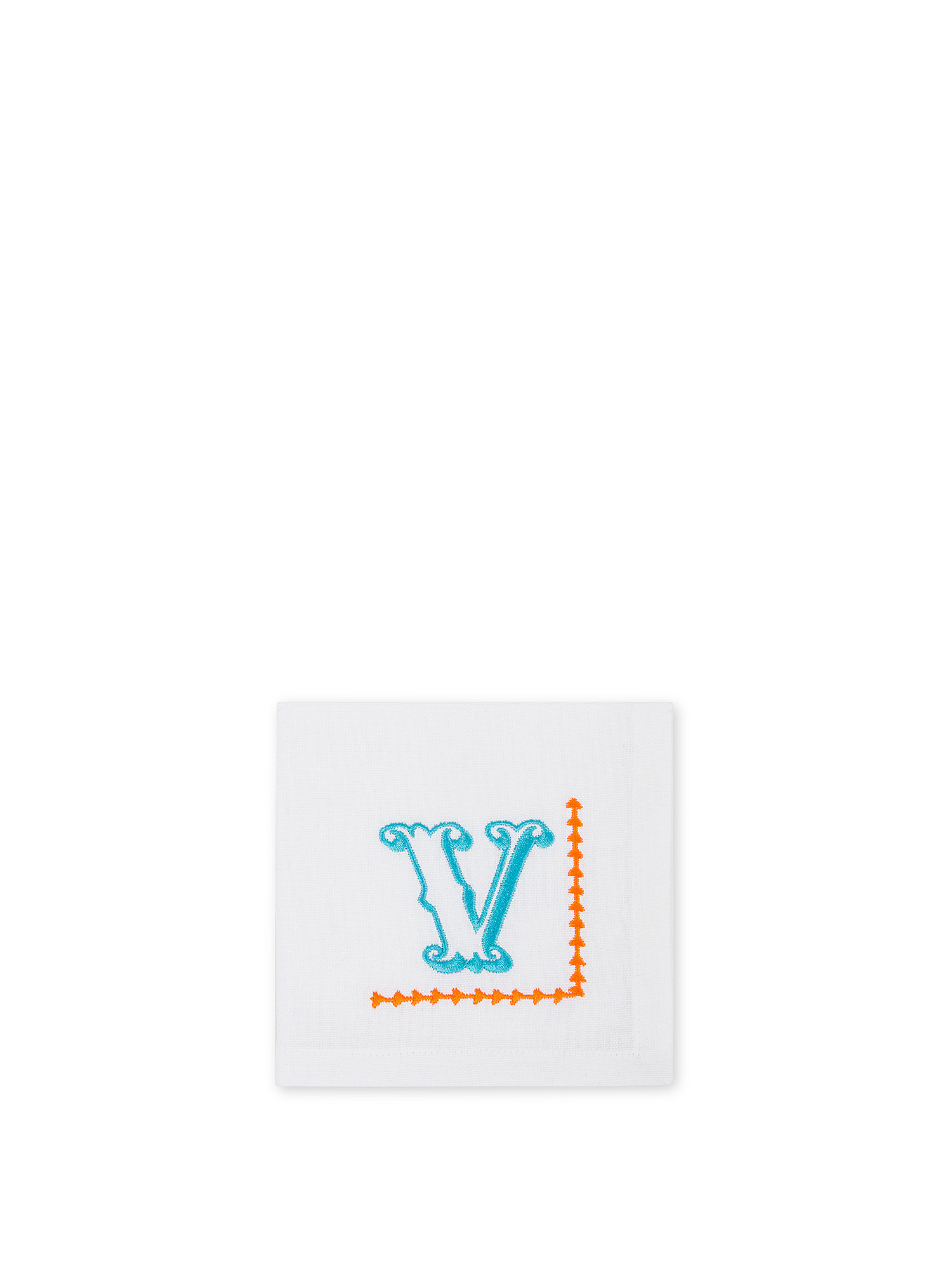 Pure cotton napkin with letter V embroidery, White, large image number 0