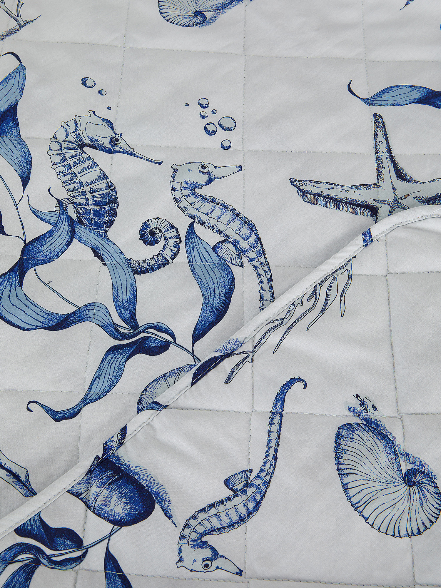Trapunta percalle di cotone fantasia marina, Blu, large image number 1
