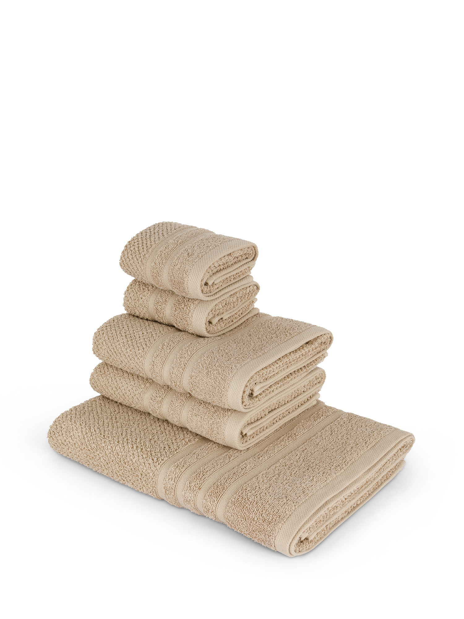 Set 5 asciugamani in spugna di cotone, Beige, large image number 0