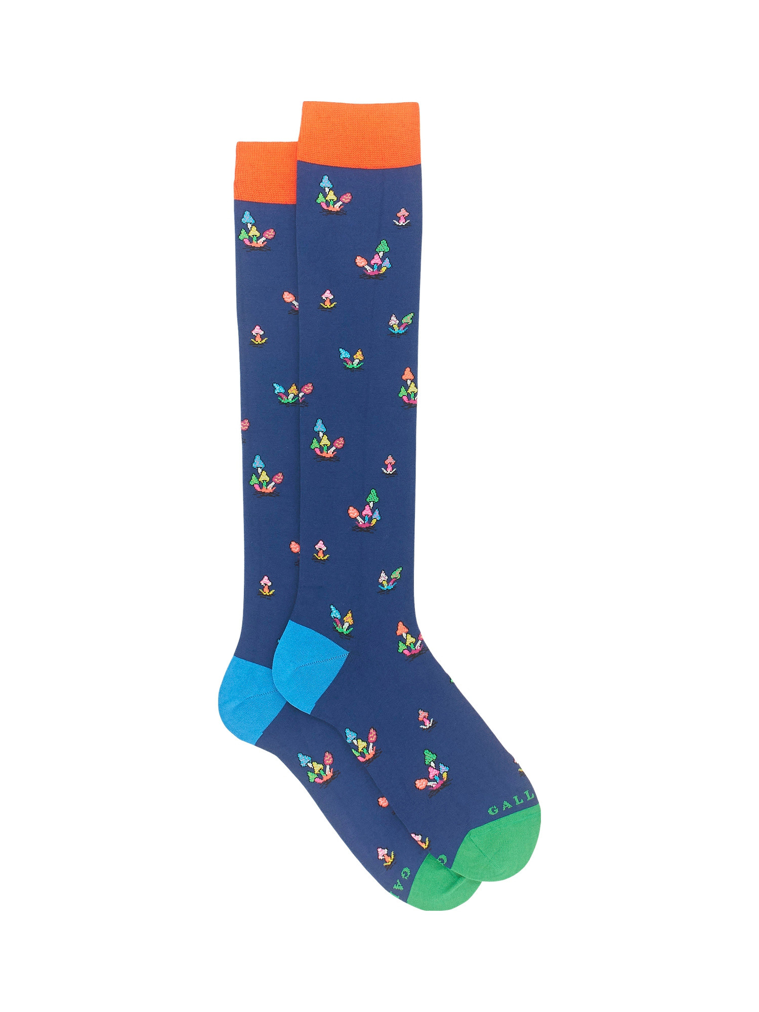 Long socks with mushroom pattern, Dark Grey, large image number 0