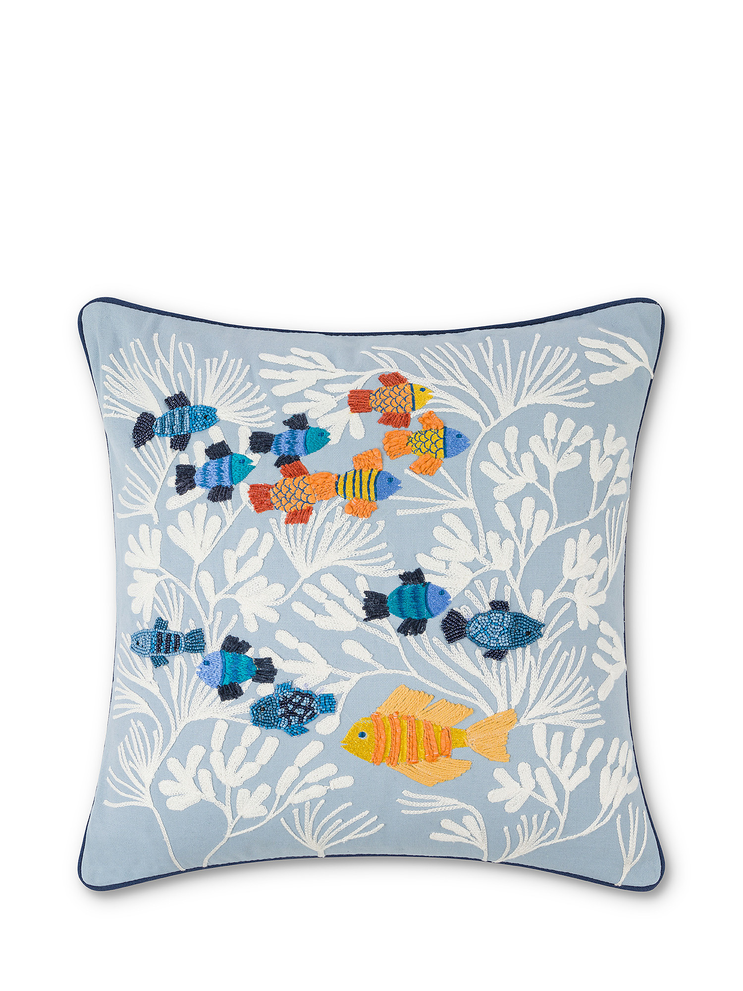 Marine embroidery cotton cushion 45x45cm, Light Blue, large image number 0