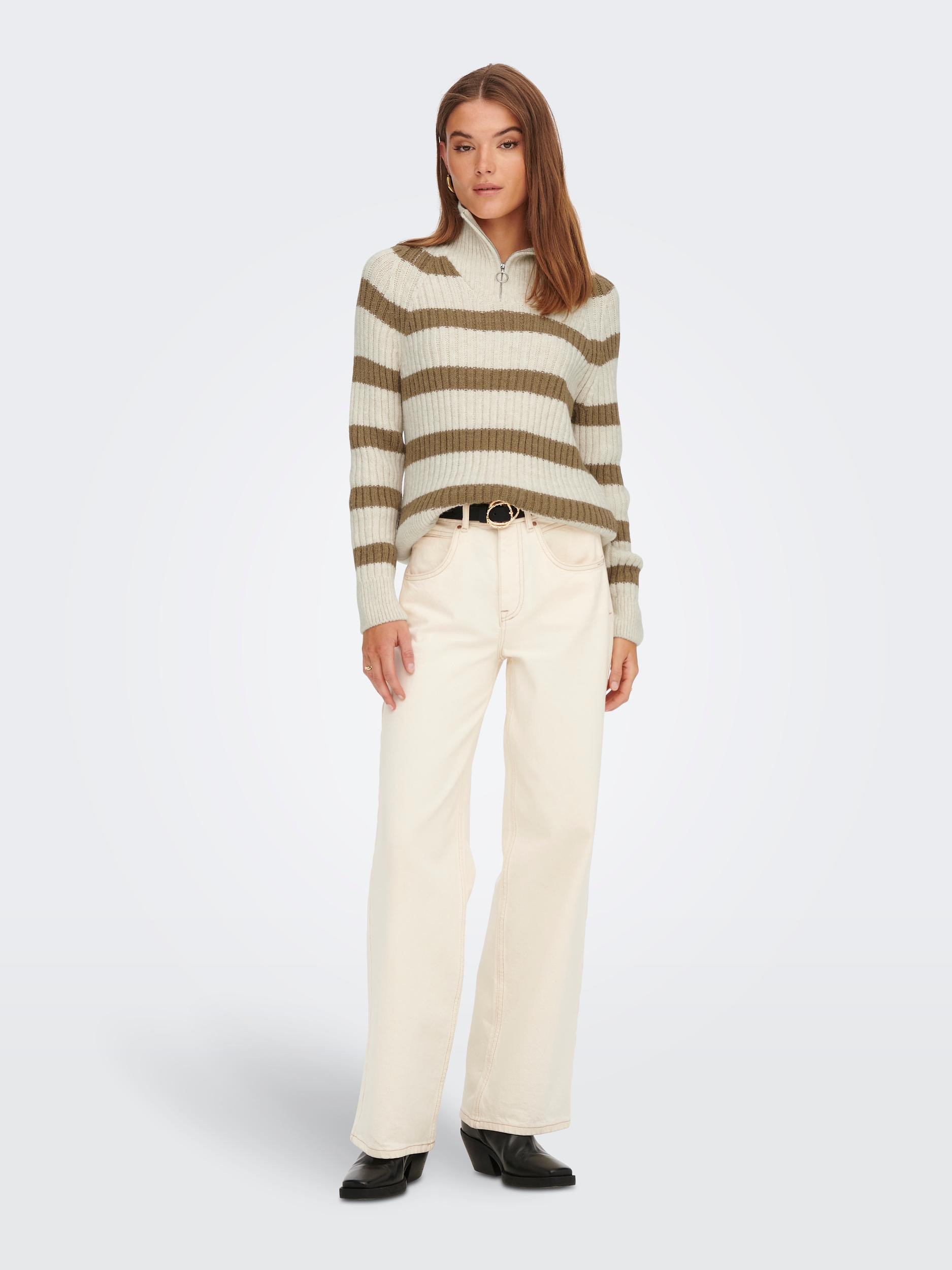 Only - Striped half-zip pullover, Beige, large image number 2