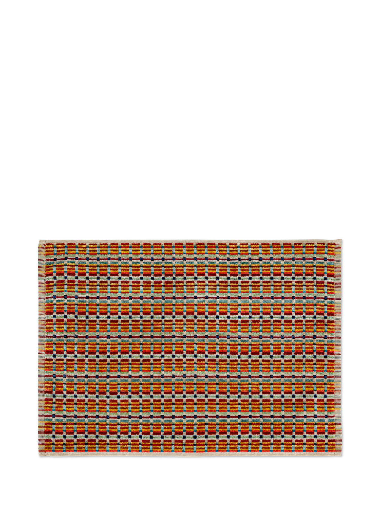 Asciugamano in velour di puro cotone tinto in filo con fantasia geometrica, Multicolor, large image number 1