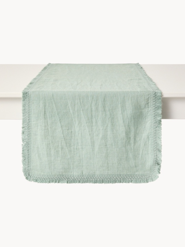 Runner in lino lavato con frangette