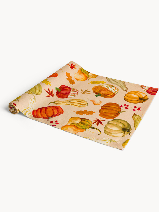 Pure cotton panama table runner with pumpkin print