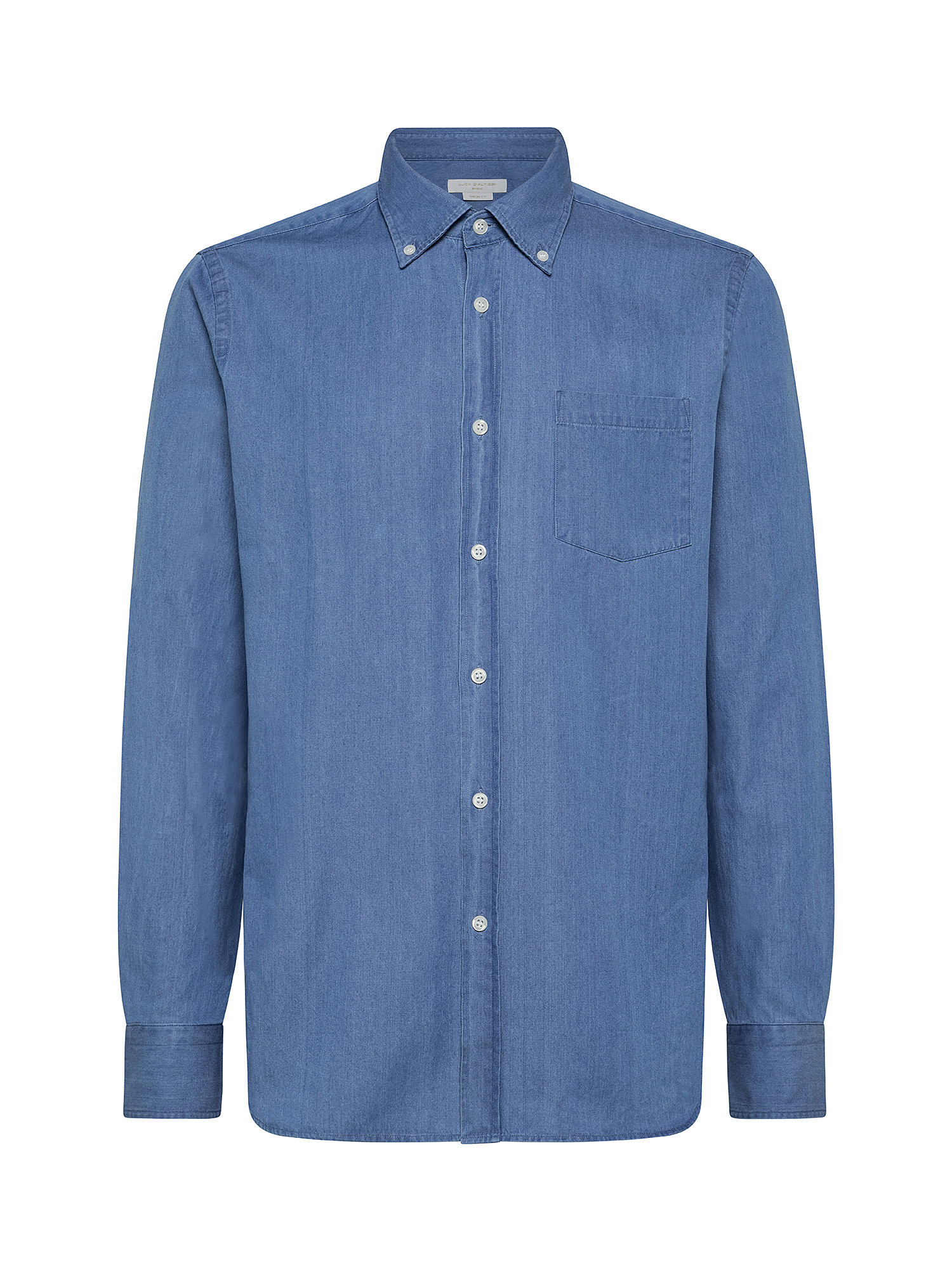 Camicia basic tailor fit in puro cotone, Azzurro scuro, large image number 1