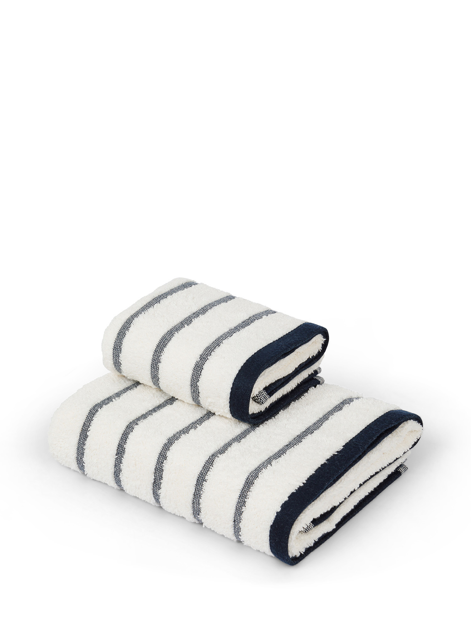 Cotton terry towel with nautical stripes motif, White, large image number 0