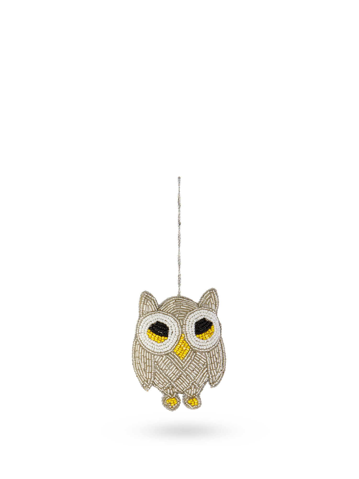 Tree decoration in the shape of an owl with beads, Silver Grey, large image number 0