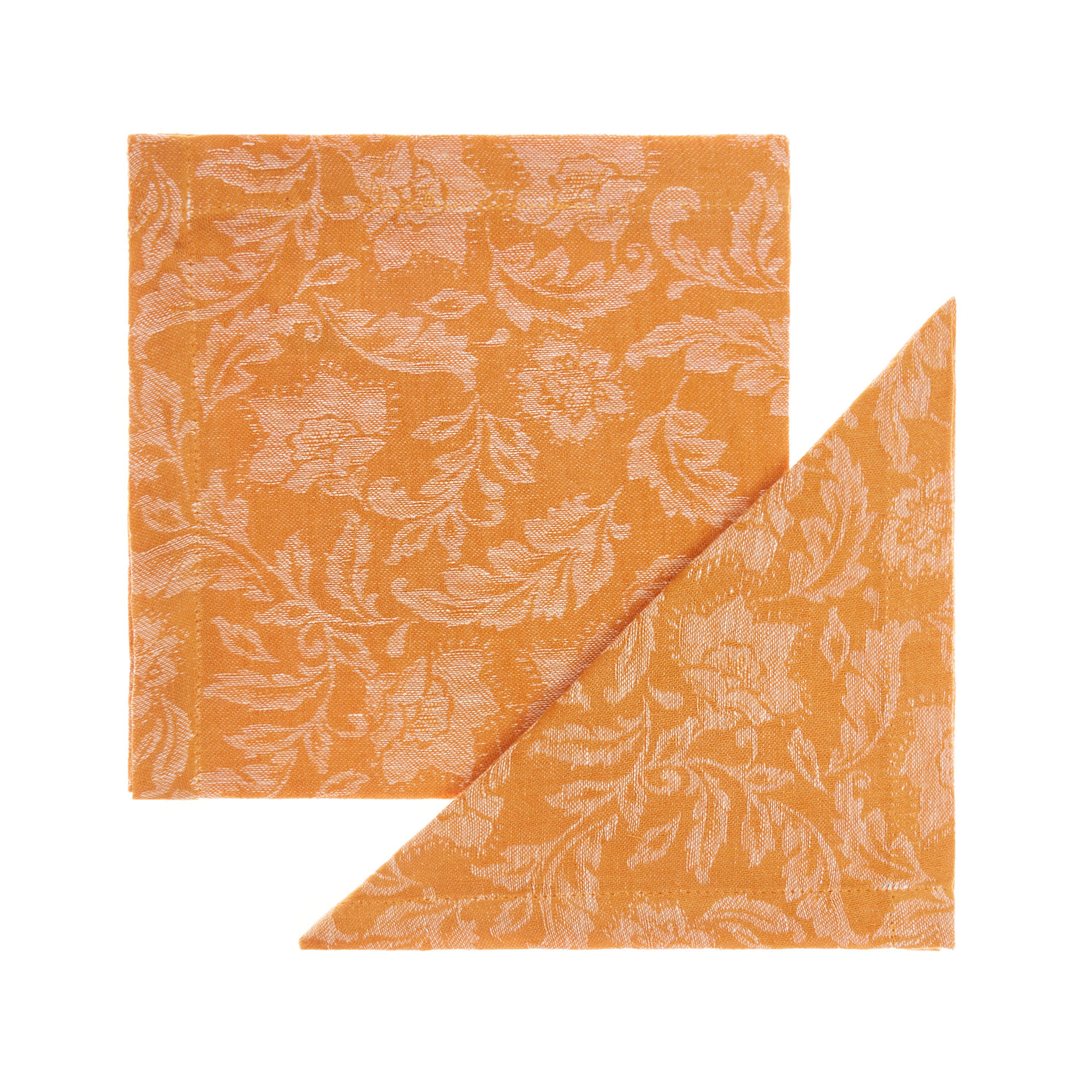 Set of 2 napkins in cotton and linen with ornamental motif, Orange, large image number 0