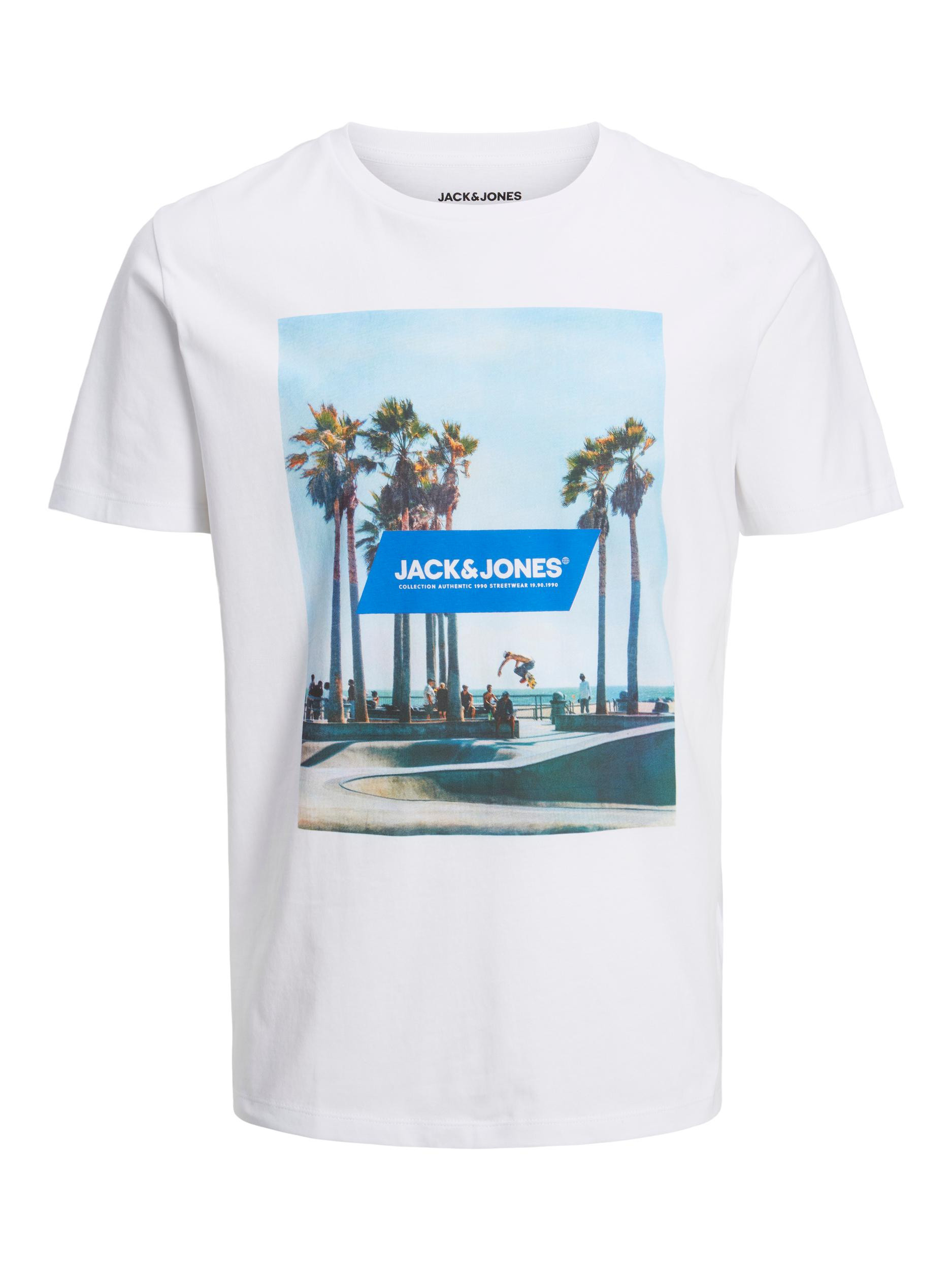 Jack & Jones - T-shirt con stampa in cotone, Bianco, large image number 0