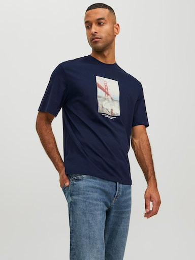 Jack & Jones - Regular fit T-shirt with print, Blue, large image number 4