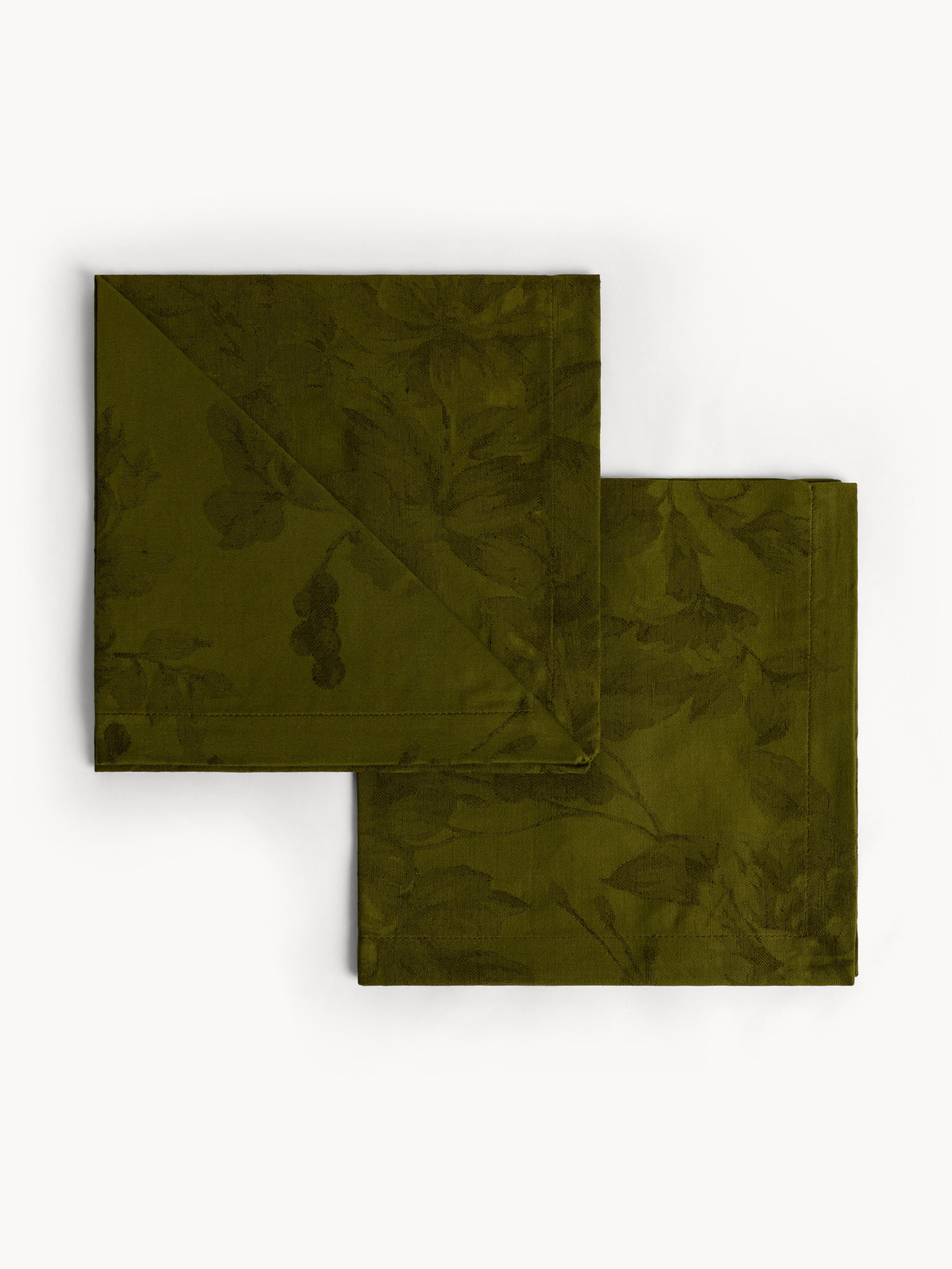 Set 2 tovaglioli in cotone e lino jacquard motivo floreale, Verde, large image number 0