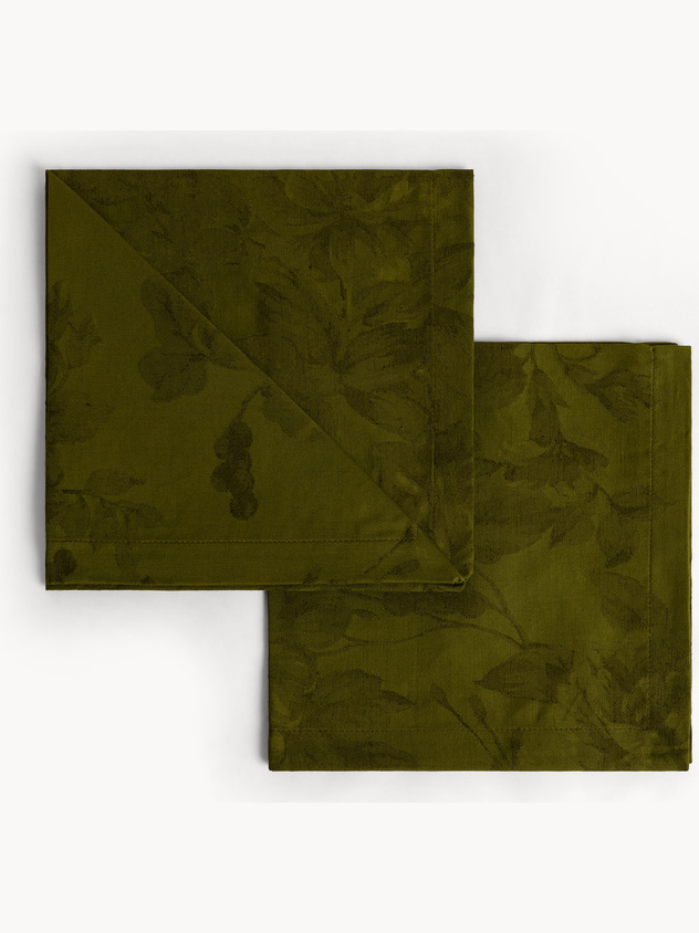 Set of 2 floral jacquard cotton and linen napkins