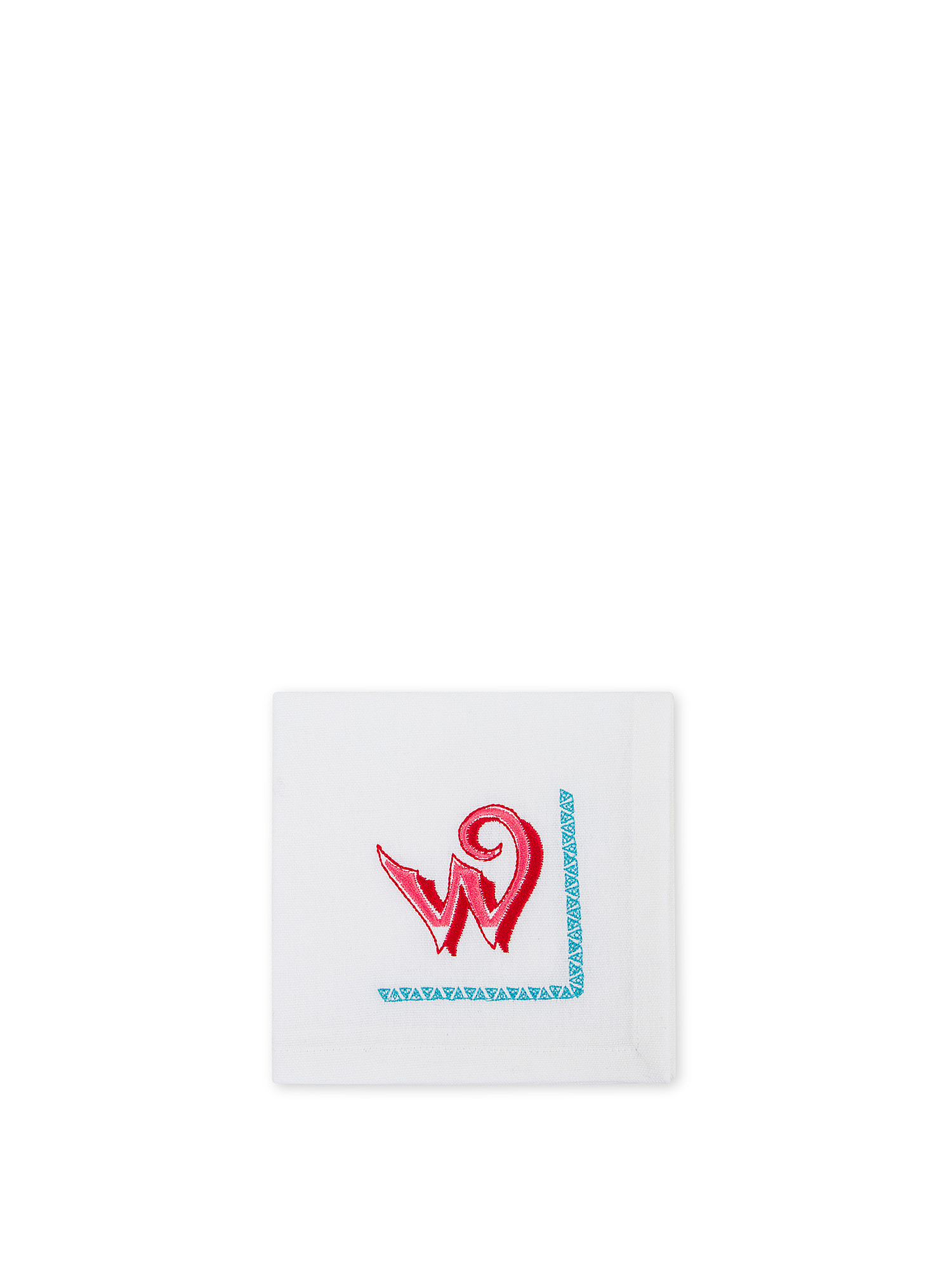 Pure cotton napkin with letter W embroidery, White, large image number 0