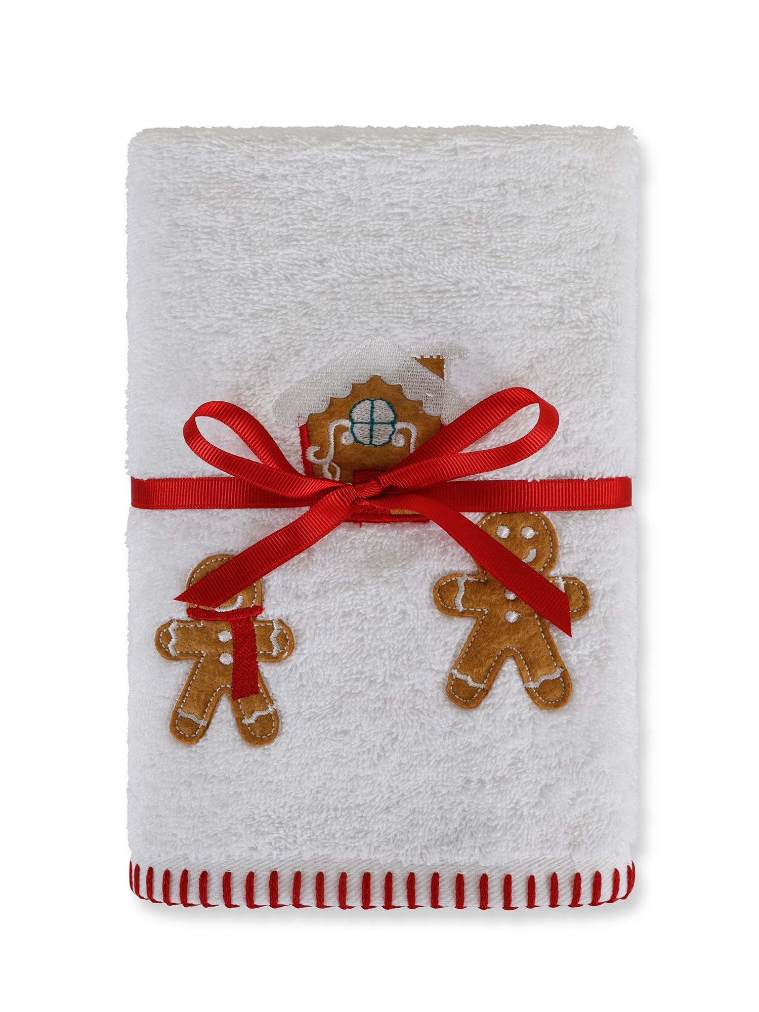 Set 2 asciugamani ricamo gingerbread, White, large image number 0