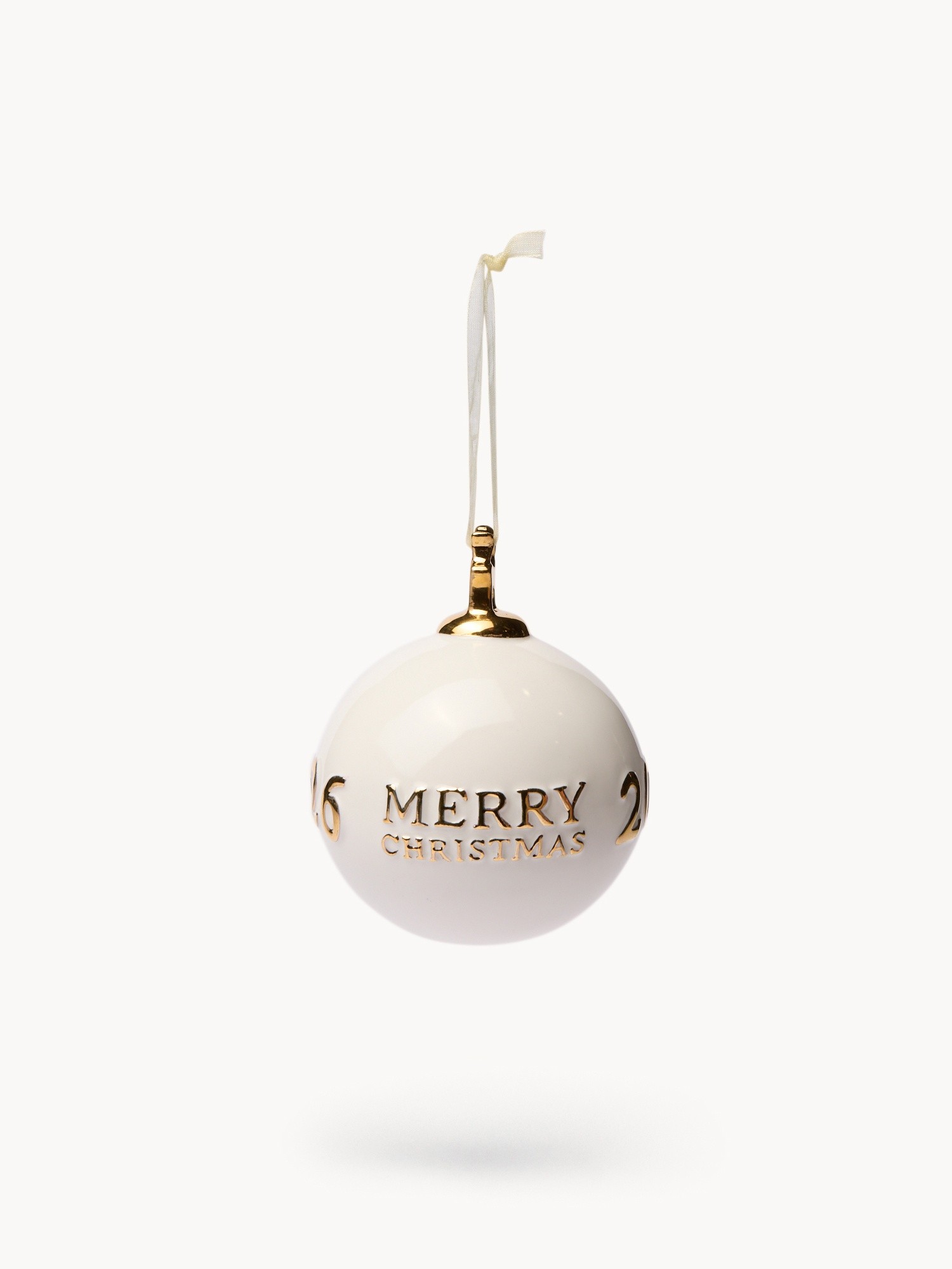 Porcelain Christmas tree bauble (2026), White/Gold, large image number 0