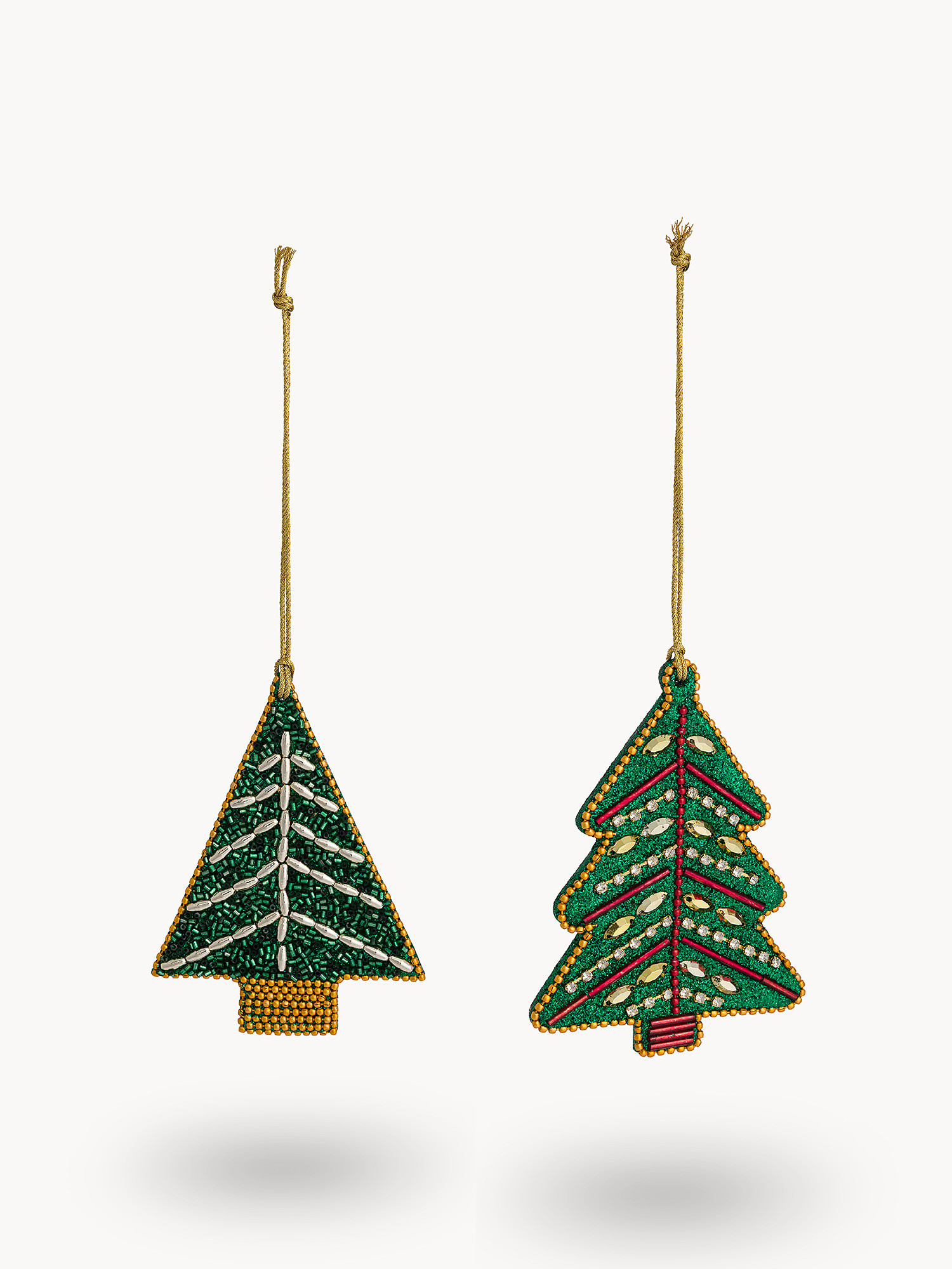 Decorazione per albero a forma di pino con perline, Verde, large image number 0