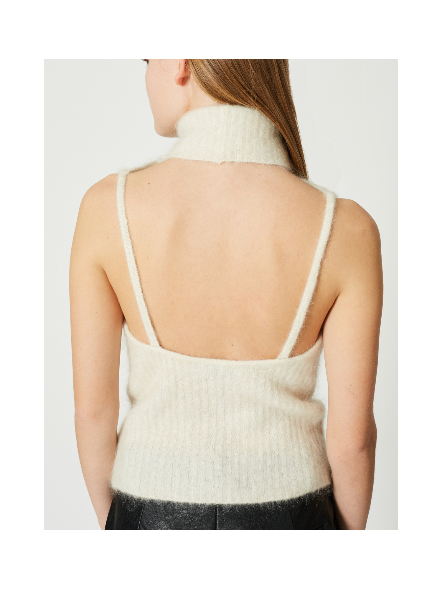 Fitted knit top in mohair wool blend, Beige, large image number 6