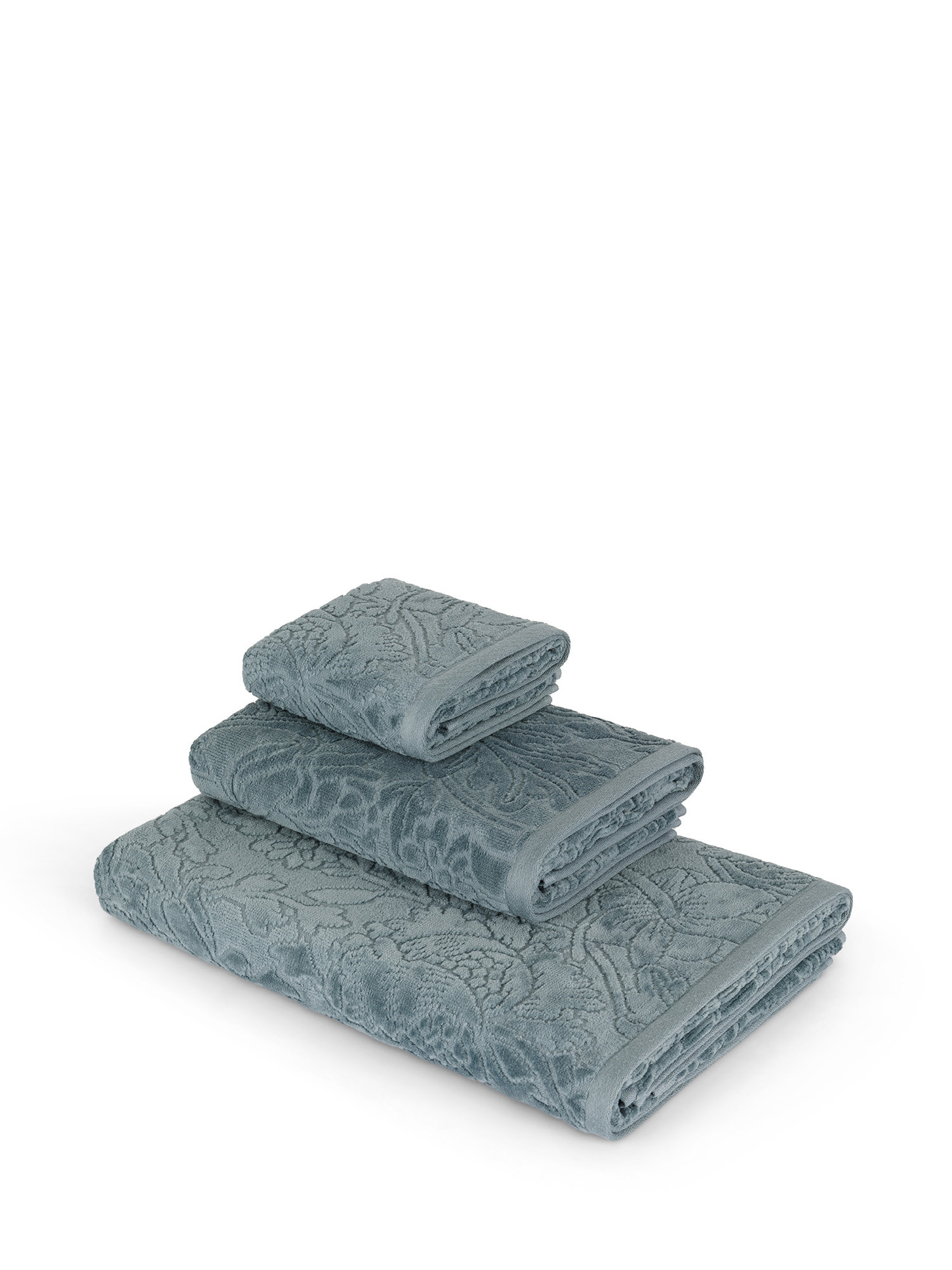 Solid color pure cotton velour towel with flower pattern, Grey, large image number 0