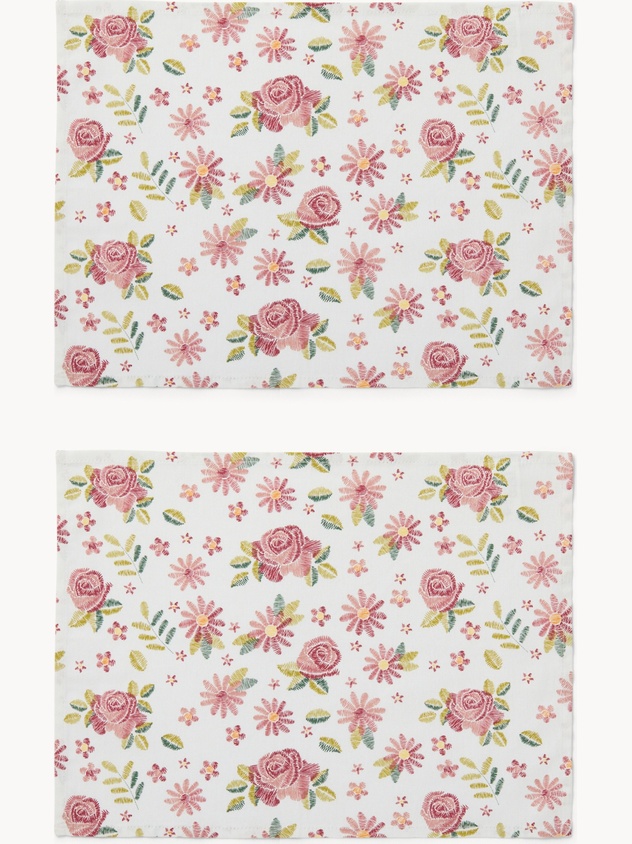 Set di 2 tovagliette in panama di cotone con stampa roselline - Prezzo di lancio