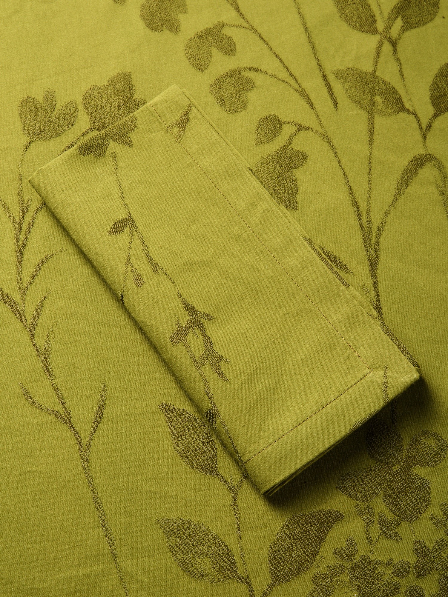 Set of 2 cotton-linen jacquard napkins with floral pattern, Green, large image number 1