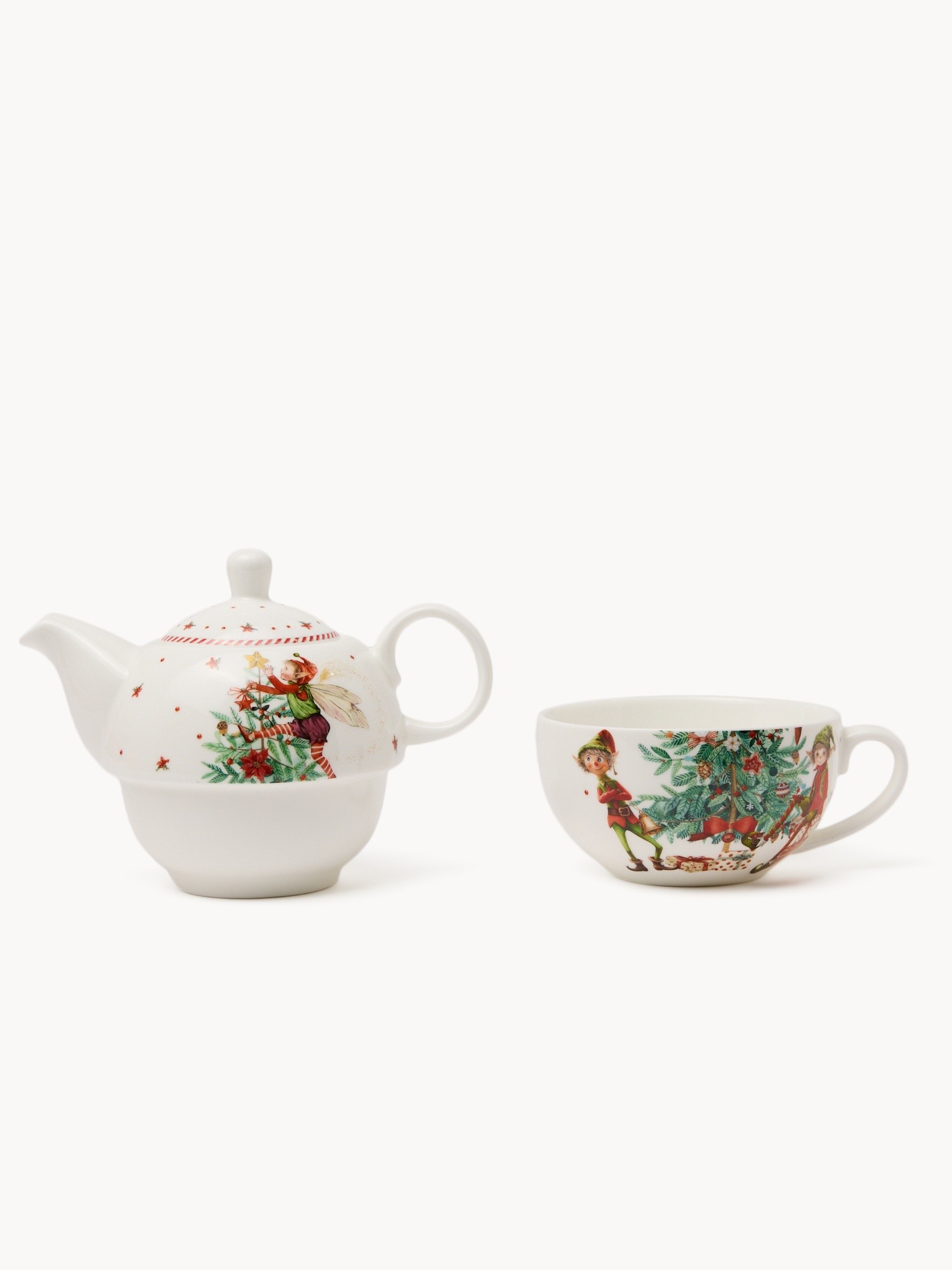 Porcelain tea-for-one set with a Christmas motif, Multicolor, large image number 0