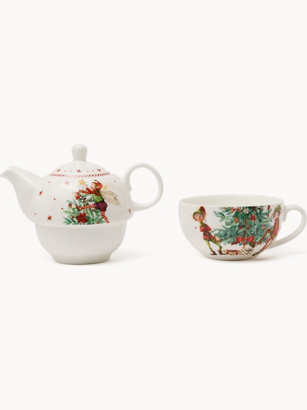 Porcelain tea-for-one set with a Christmas motif