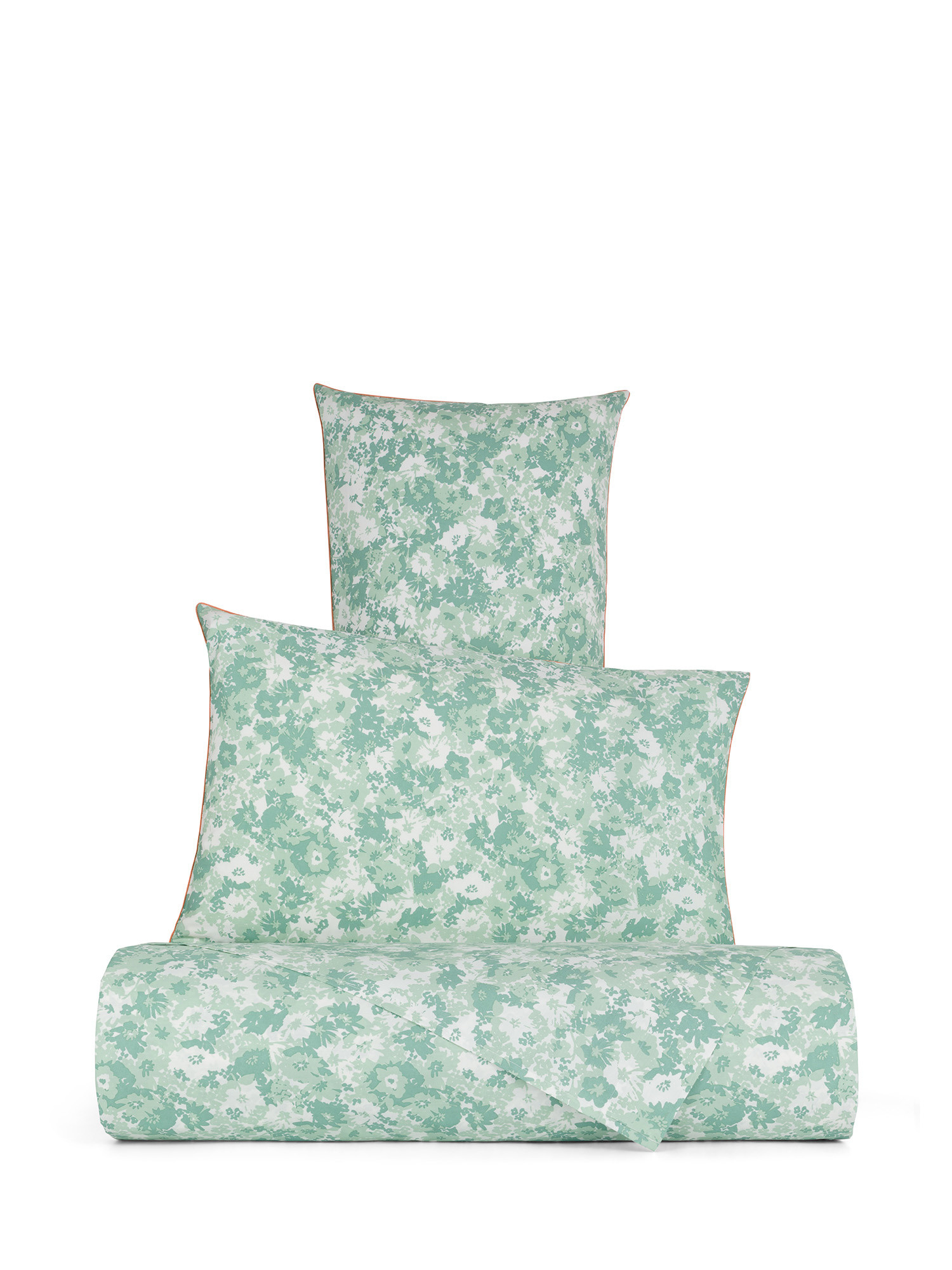 Flat sheet in percale cotton with floral pattern, Green, large image number 0