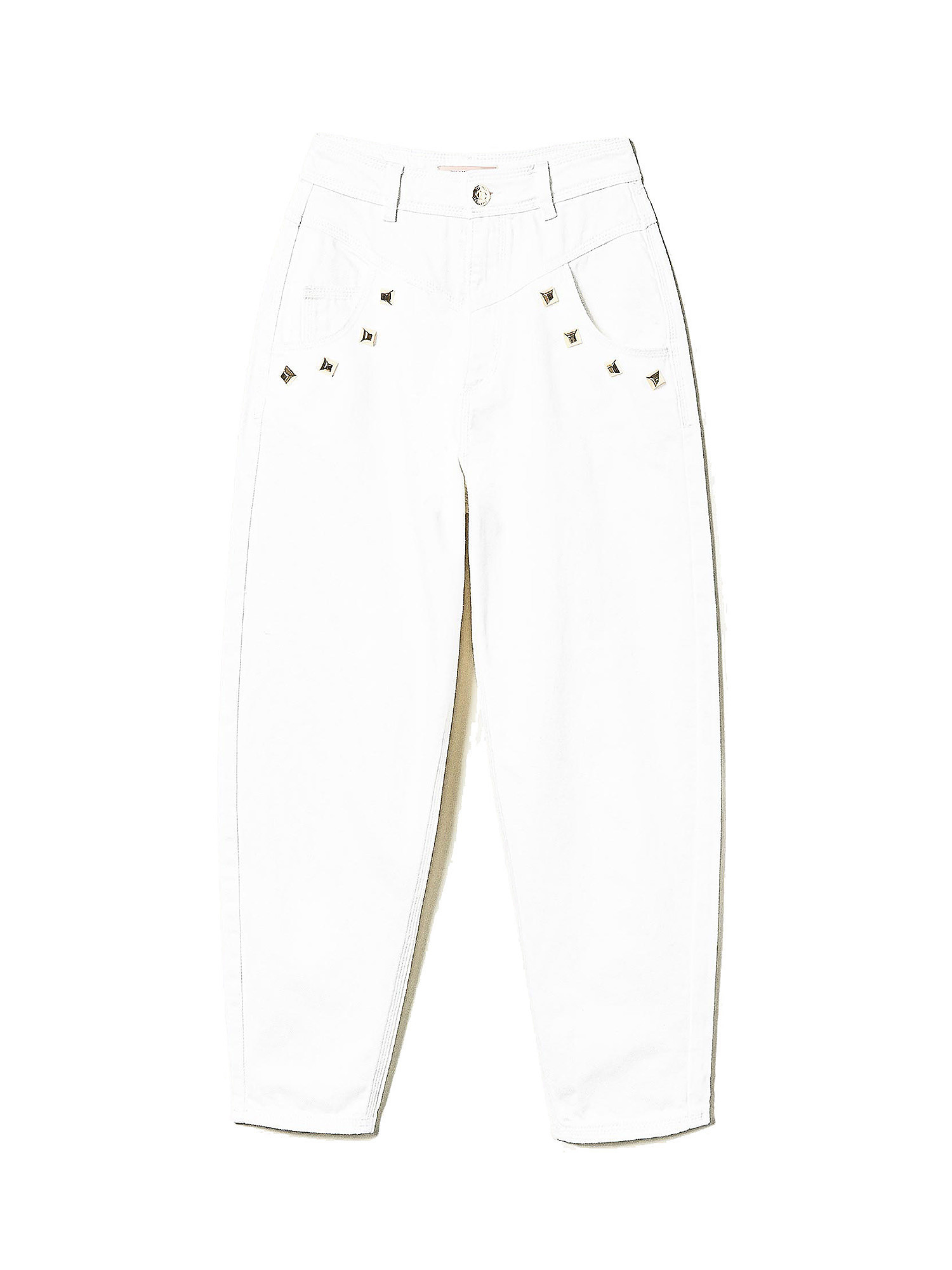 Pantalone cinque tasche con borchie, Bianco, large image number 0
