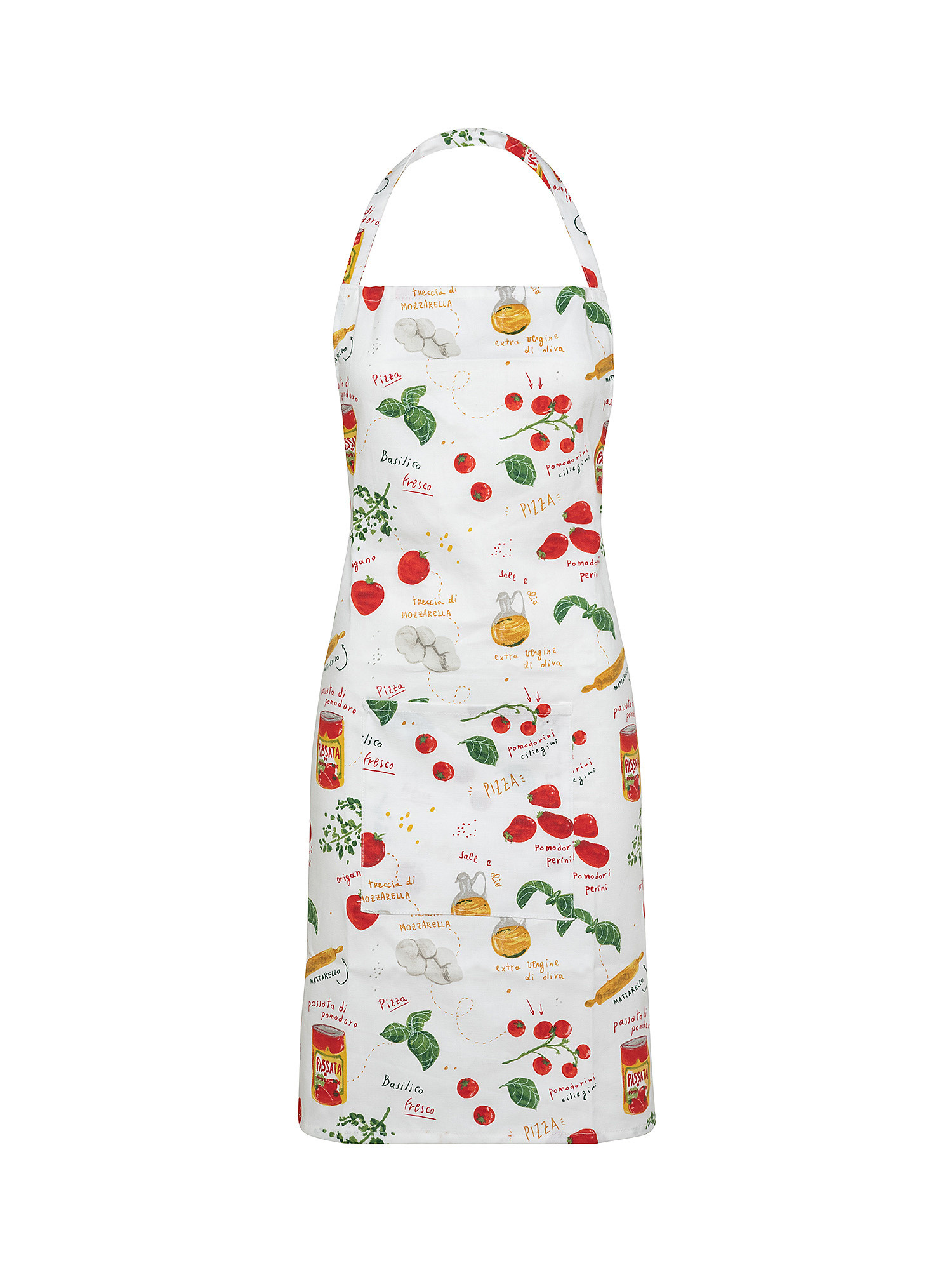 Cotton panama bib apron with pizza print, White, large image number 0