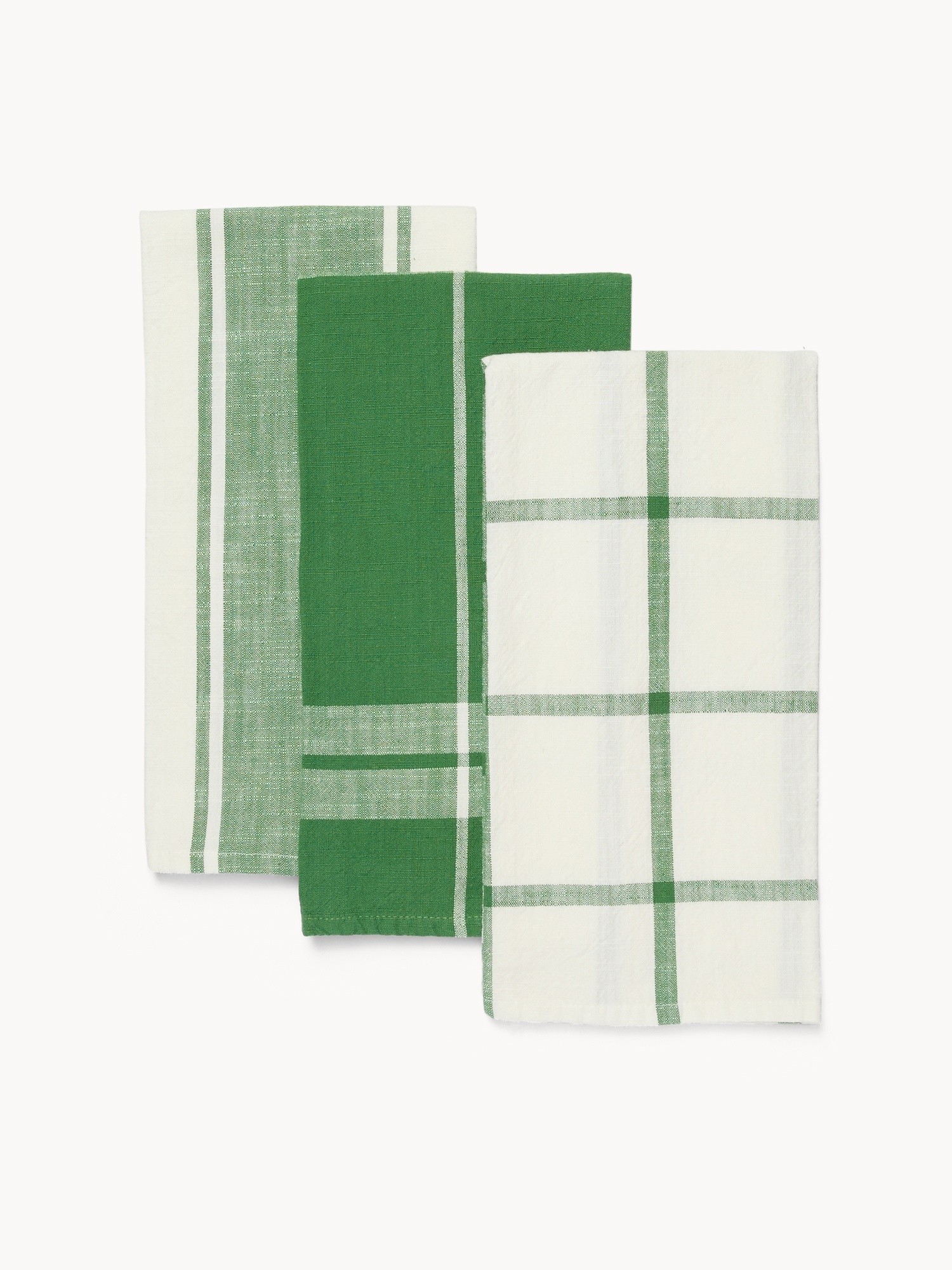 Set di 3 strofinacci in puro cotone tinto filo motivo check - Prezzo di lancio, Verde, large image number 0