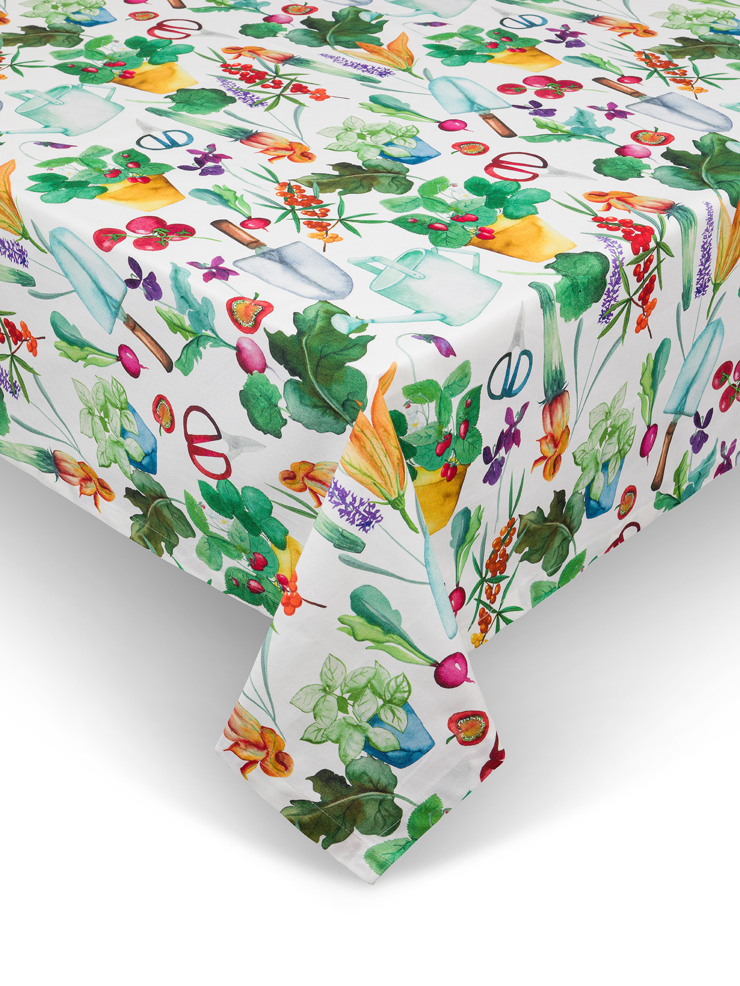 Vegetable print cotton Panama tablecloth, Multicolor, large image number 0