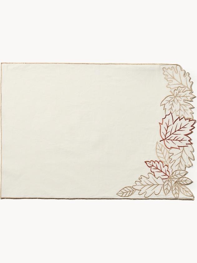 Cotton placemat with foliage embroidery