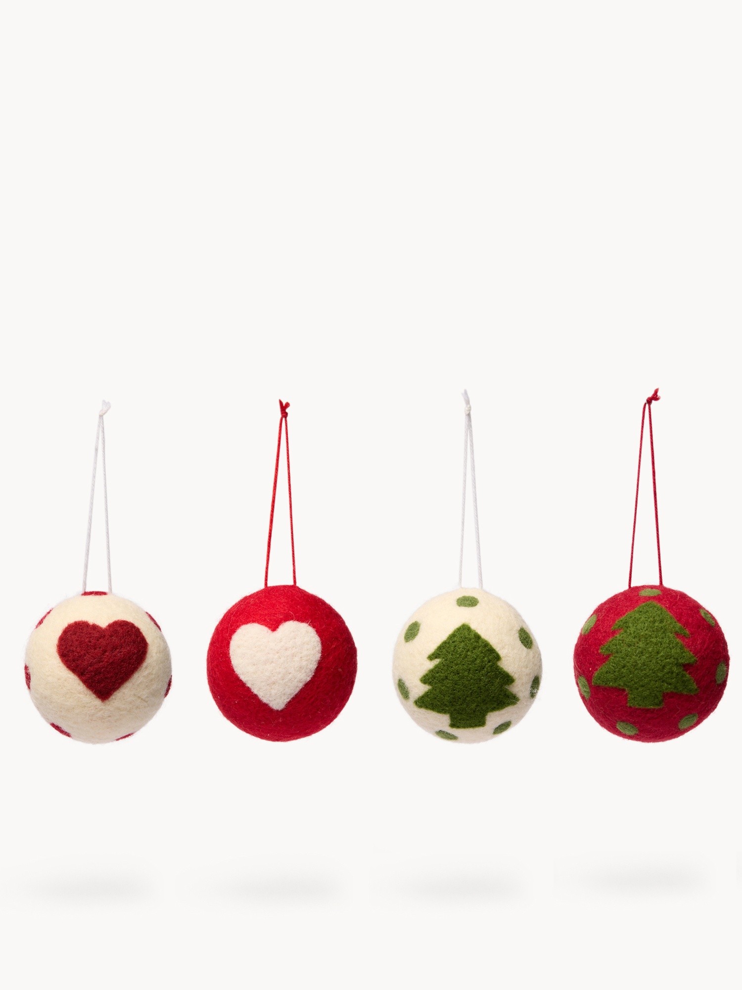 Set 4 palline in feltro con cuore e albero, Multicolor, large image number 0
