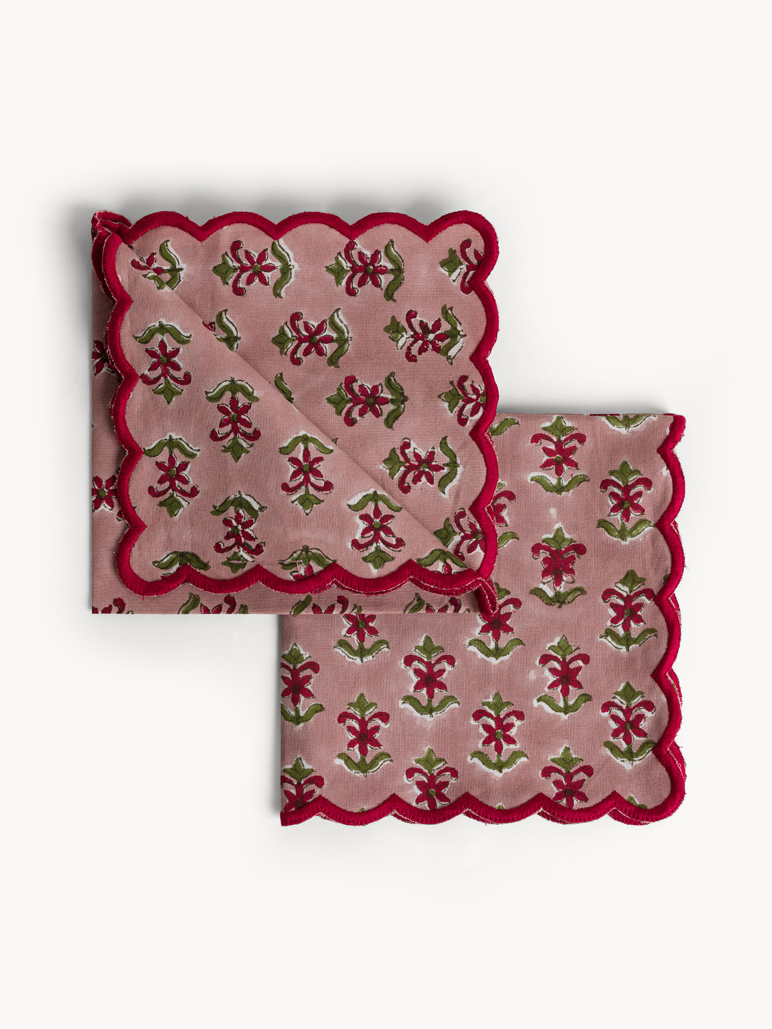 Set of 2 pure cotton napkins with block print, Red, large image number 0
