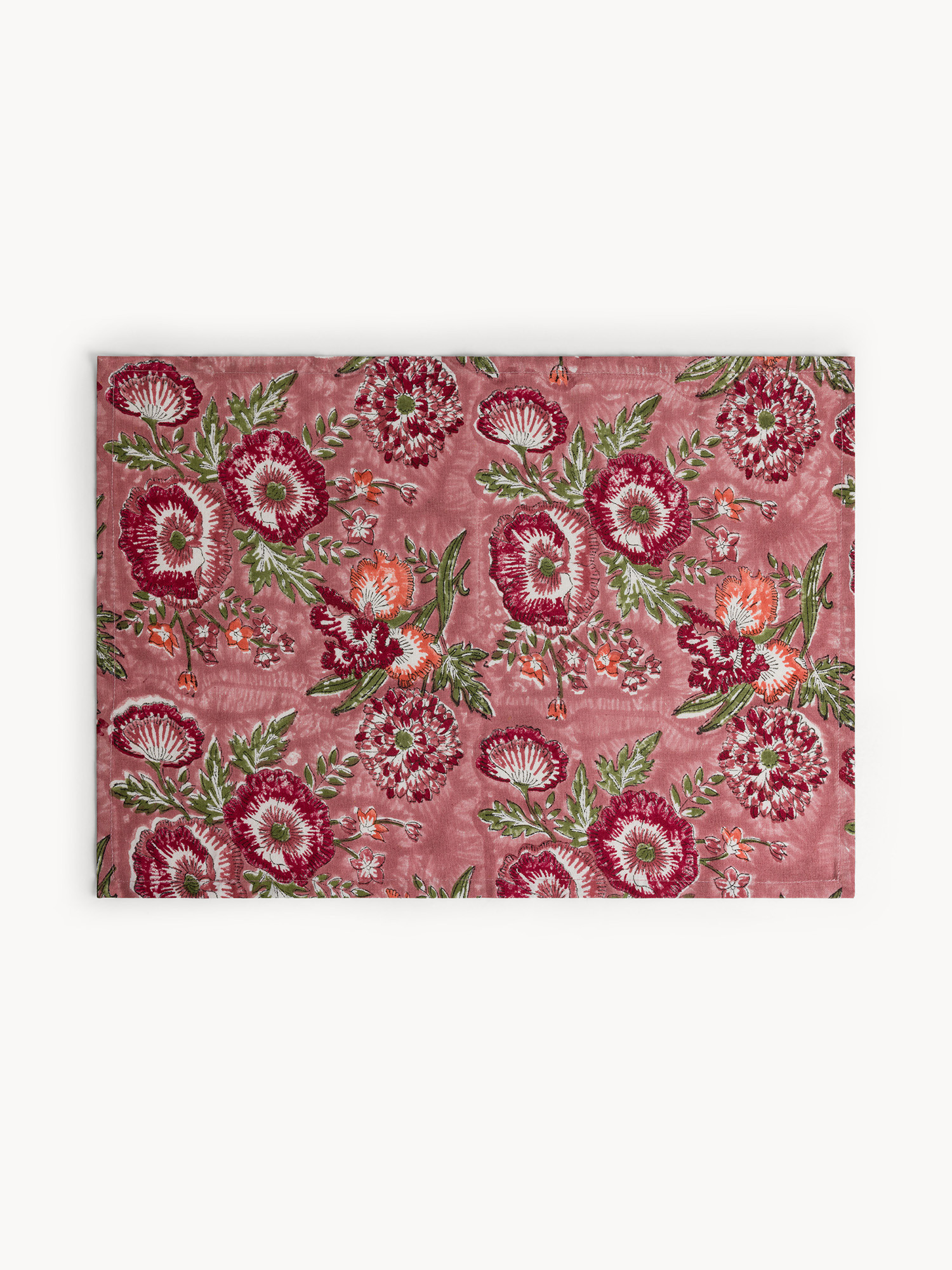 Pure cotton placemat with floral block print, Multicolor, large image number 0