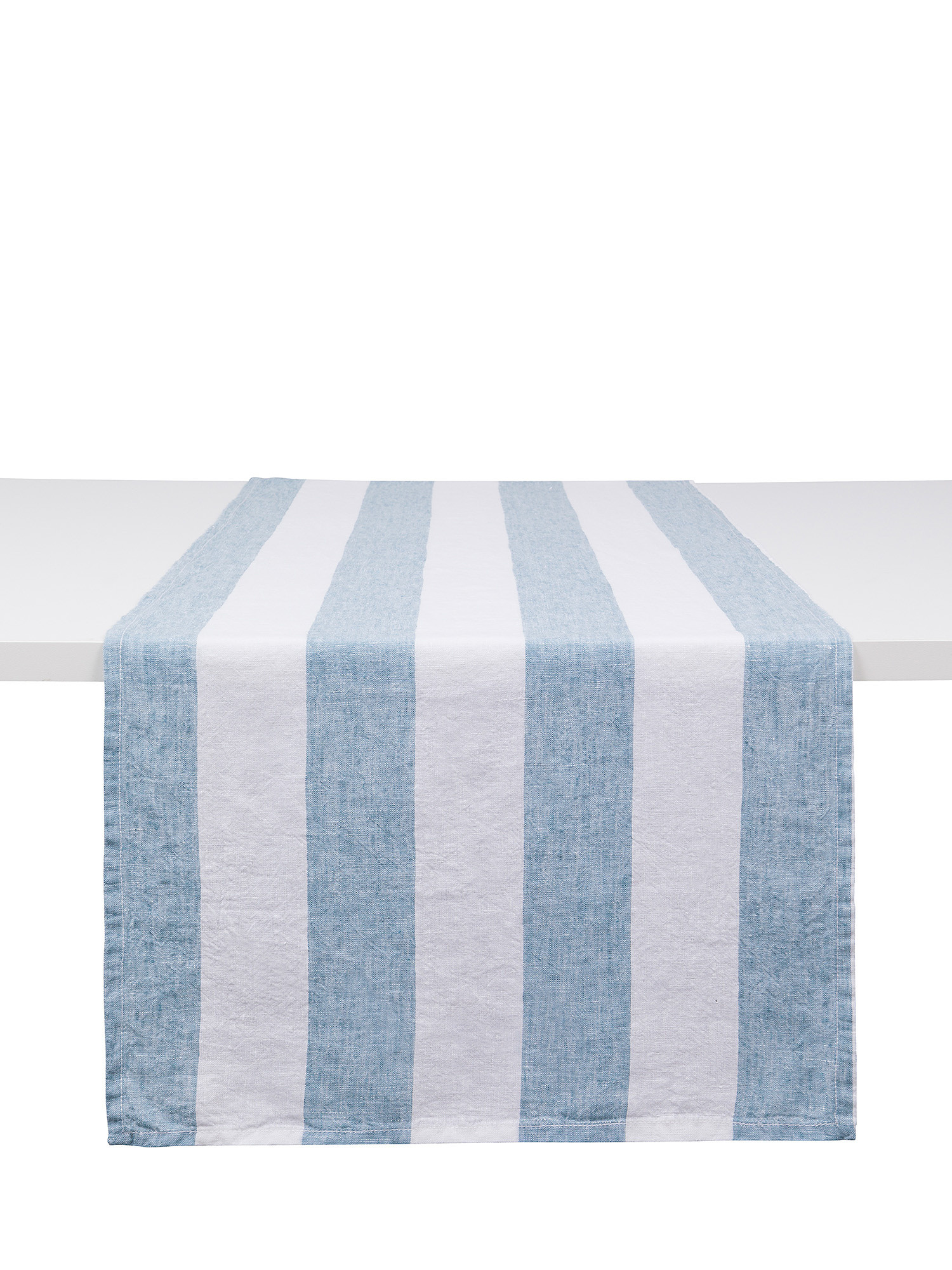 100% washed linen runner with stripes, Light Blue, large image number 0