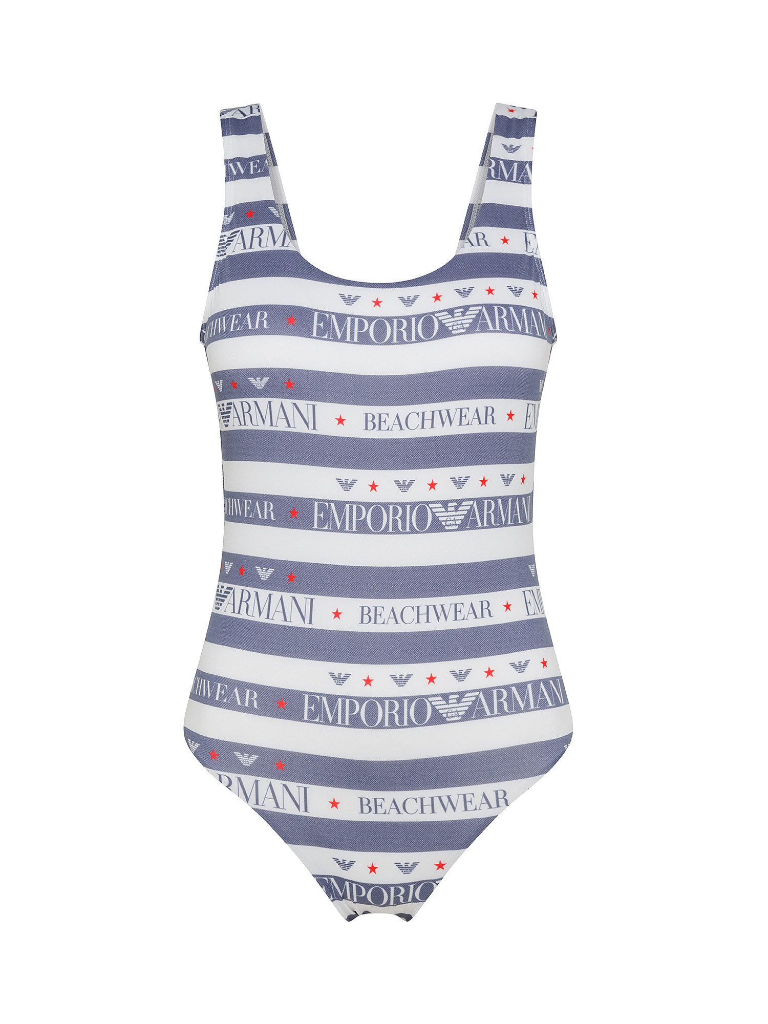 Striped swimsuit and logo, Blue, large image number 0