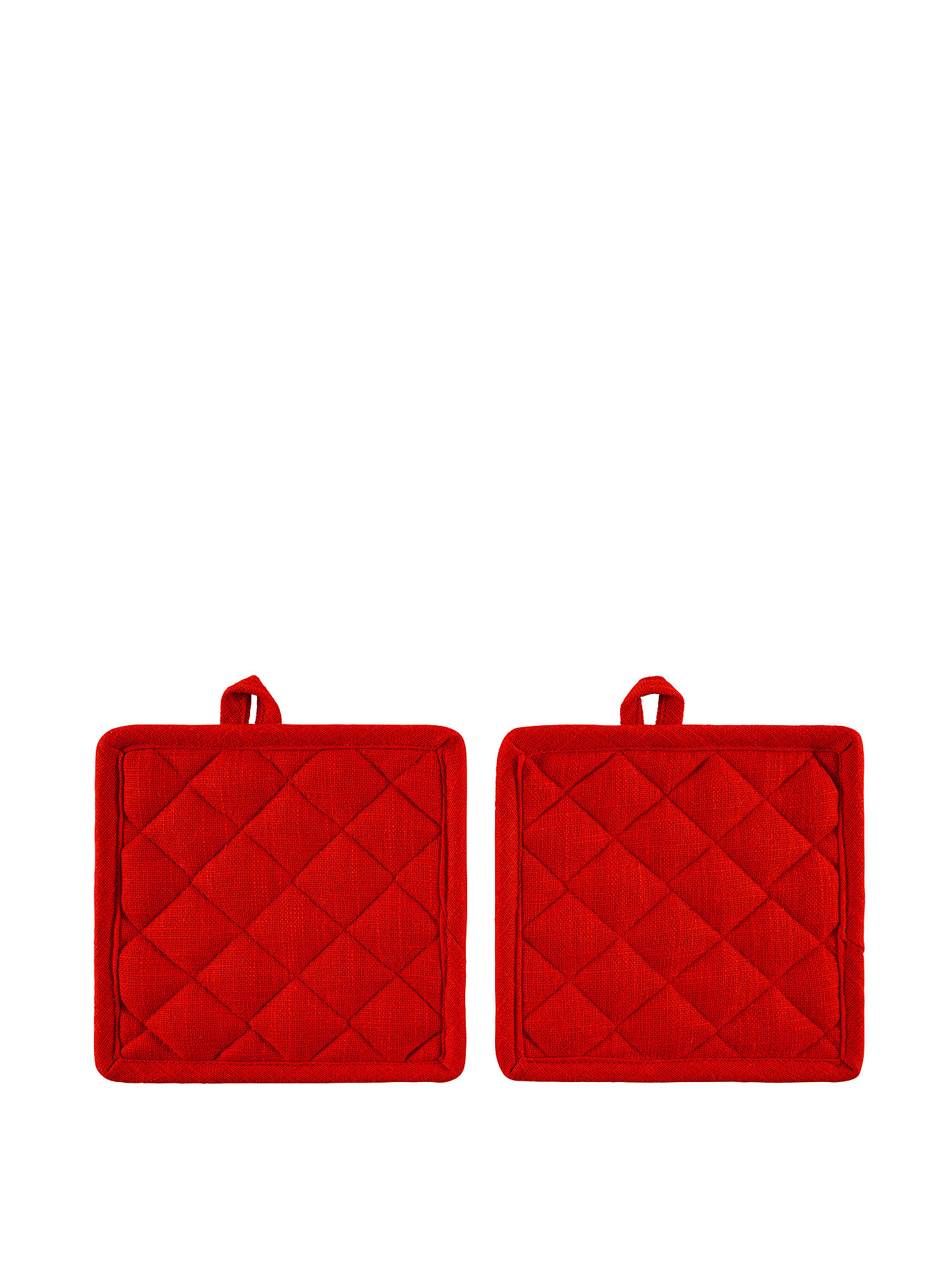 Set of 2 solid color slub cotton pot holders, Red, large image number 0