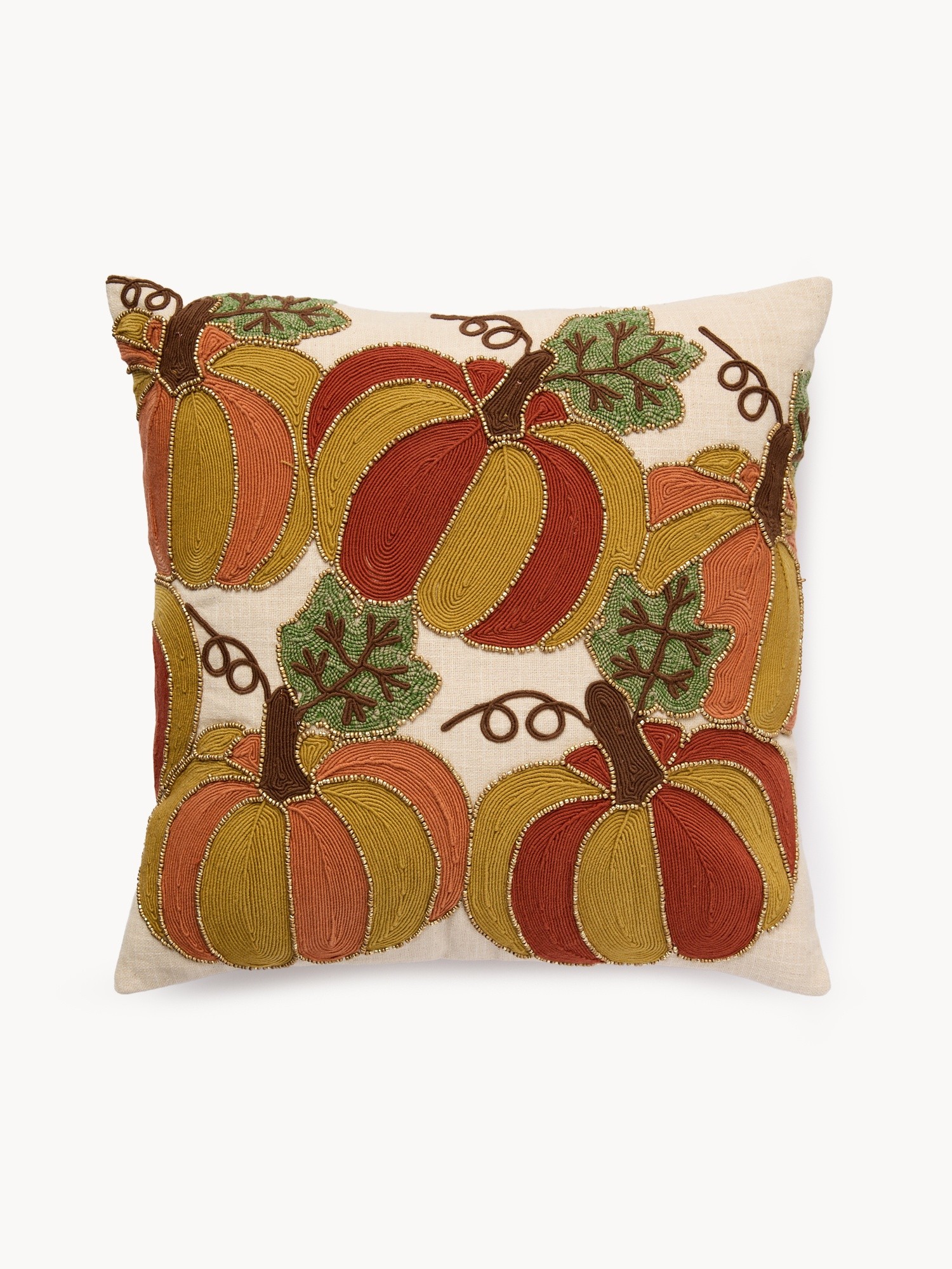 Cuscino con ricamo zucche e perline 45x45cm, Arancione, large image number 0
