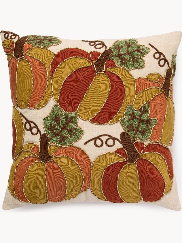 Cuscino con ricamo zucche e perline 45x45cm