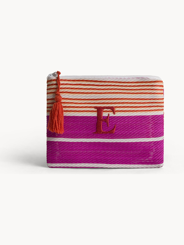 Clutch with letter embroidery and tassel