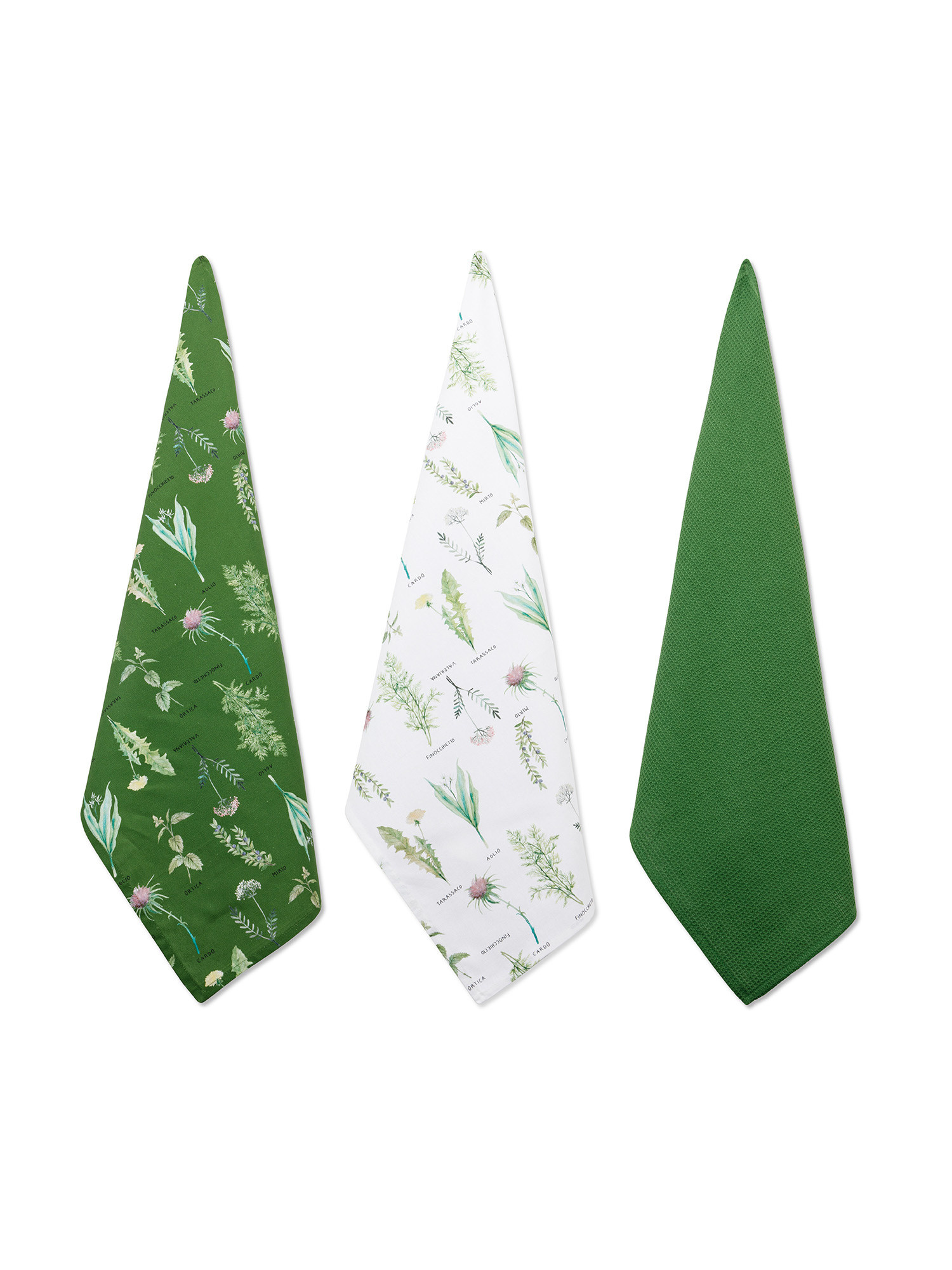 Set of 3 Cotton Panama tea towels with botanical print, White, large image number 0