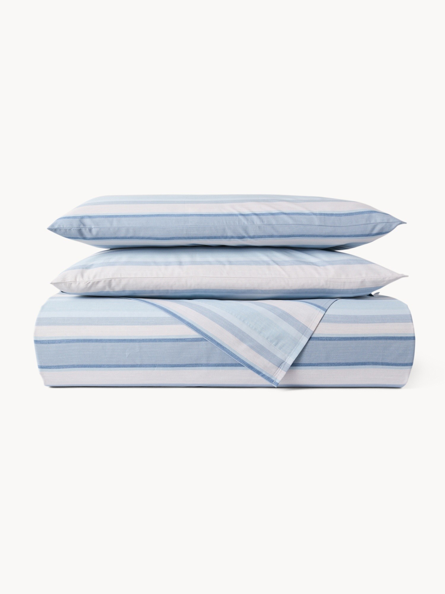 Federa in cotone percalle a righe, Bianco/Blu, large image number 0