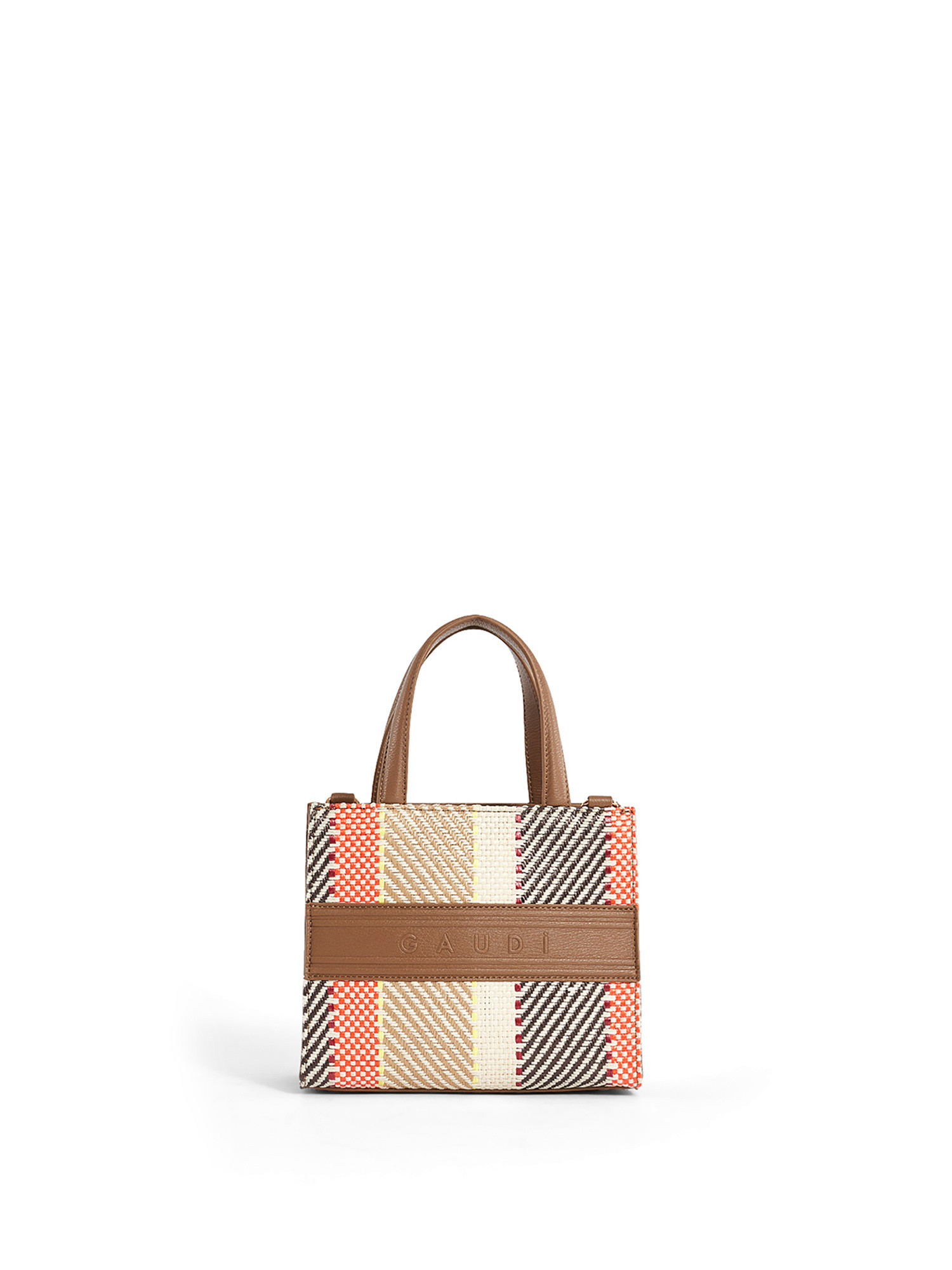 Gaudì - Raffia and imitation leather mini shopping bag, Camel, large image number 1